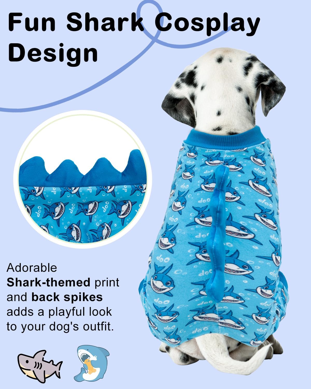 CuteBone Shark Costume Dog Pajamas, Stretchy Spandex Crystal Velvet Sleepwear Coat for Small Dogs, Soft & Warm Pet Outfit Clothes for Cold Weather, Cozy Pullover Design COSP07XL