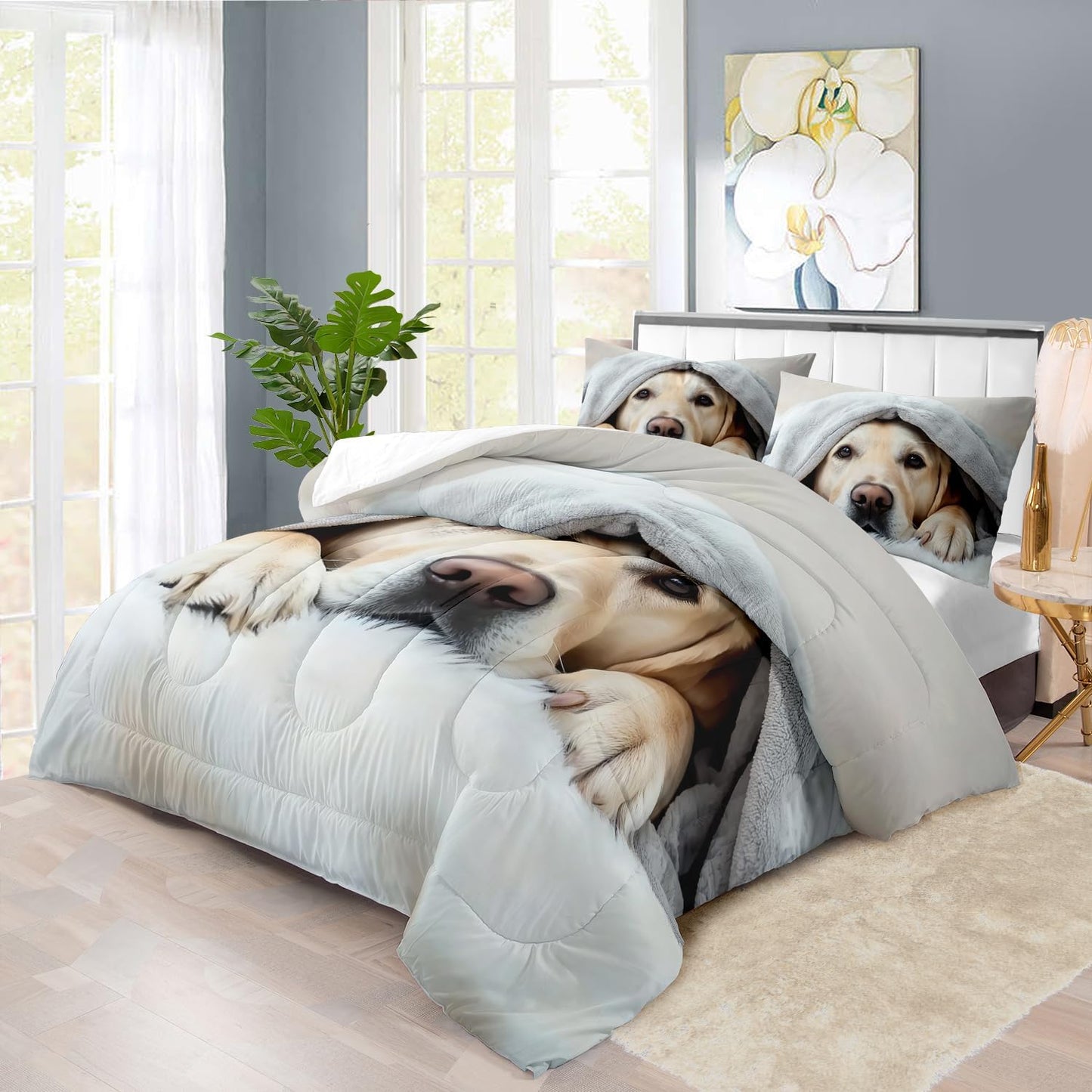 Grey Dog Comforter Set Queen Size Boy,Kawaii Pet Dog Animal Print Bedding Set for Girl,Cute Pet Puppy Print Comforter Quilt for Boys,Kawaii Animal Puppy Dog Pals Bedding Bedroom Bed Decor