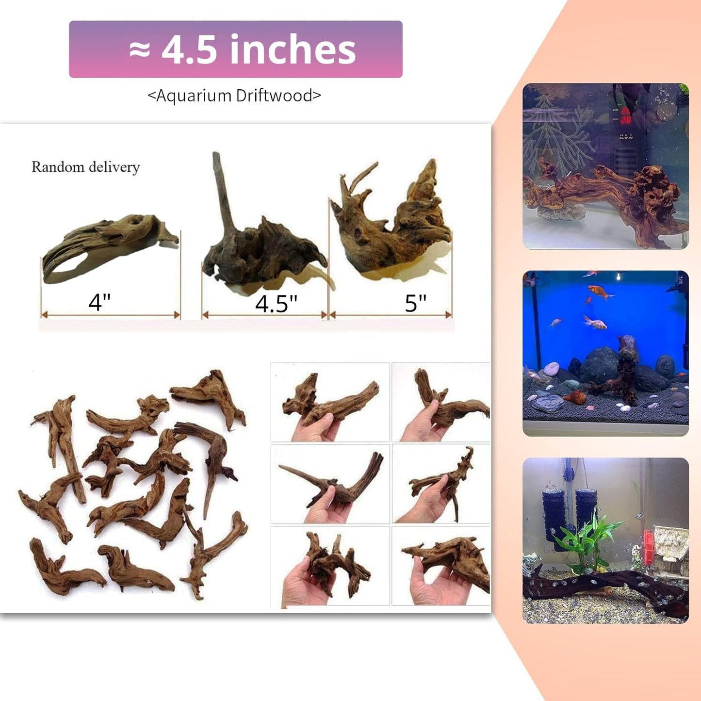 Hamiledyi 12Pcs Small Driftwood for Aquarium 4.1"-7.2" Driftwood Branches Aquarium Wood Decoration Natural Fish Tank Habitat Decor Wood for Lizard Assorted Size