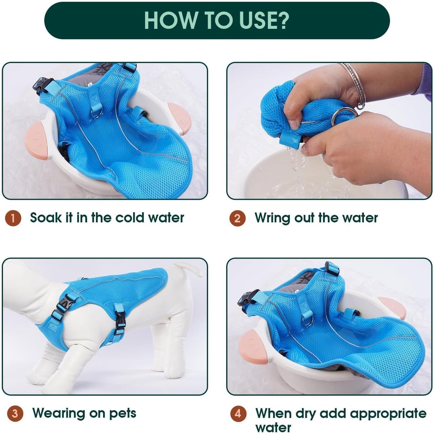 Kuoser Dog Cooling Vest for Large Dogs, Lightweight Doggie Cooler Jacket Breathable Mesh Pet Cooling Shirts Reflective Puppy Cool Harness for Beach, Hiking, Walking Blue XL