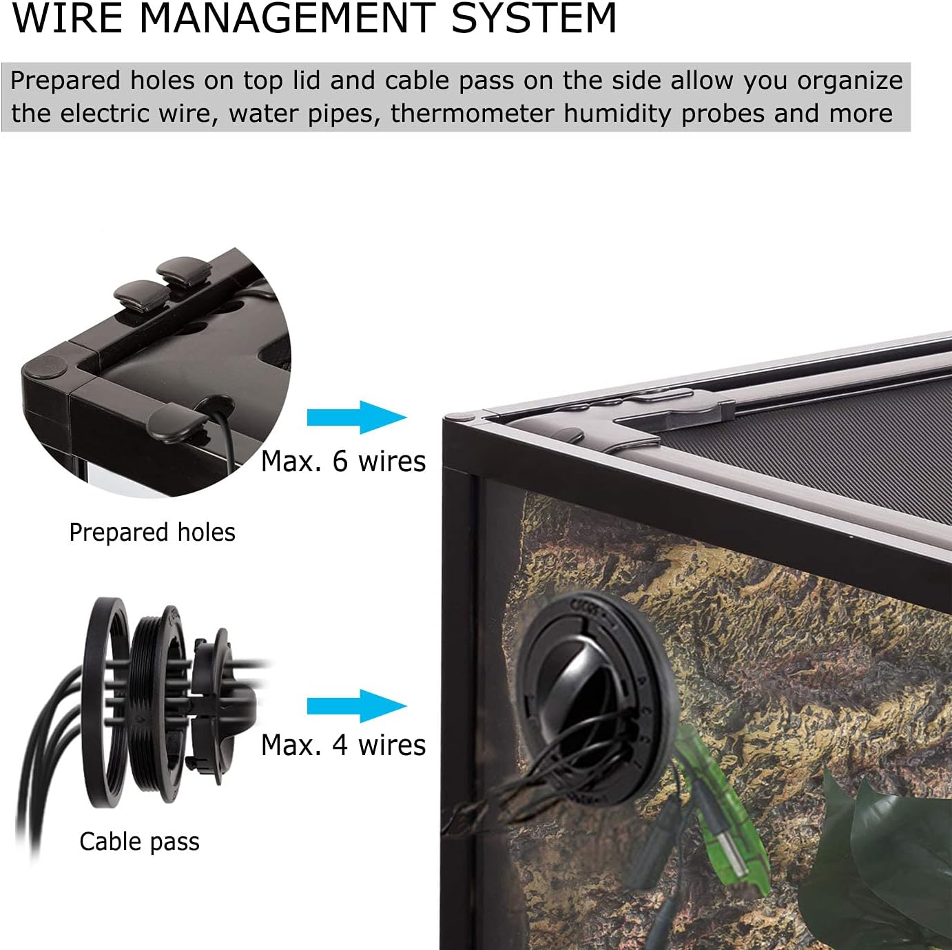REPTIZOO Large Reptile Terrarium 120 Gallon, Tall & Wide Tempered Glass Reptile Tank 48" x 24" x 24" with Sliding Door Top Screen Ventilation & Anti Escape Lid, Full View