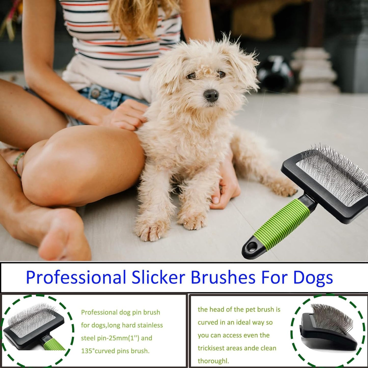 Slicker brush for dogs doodle grooming poodle with long soft pin slicker brush perfect for thick fur dogs fluffy,grooming,shedding.goldendoodle
