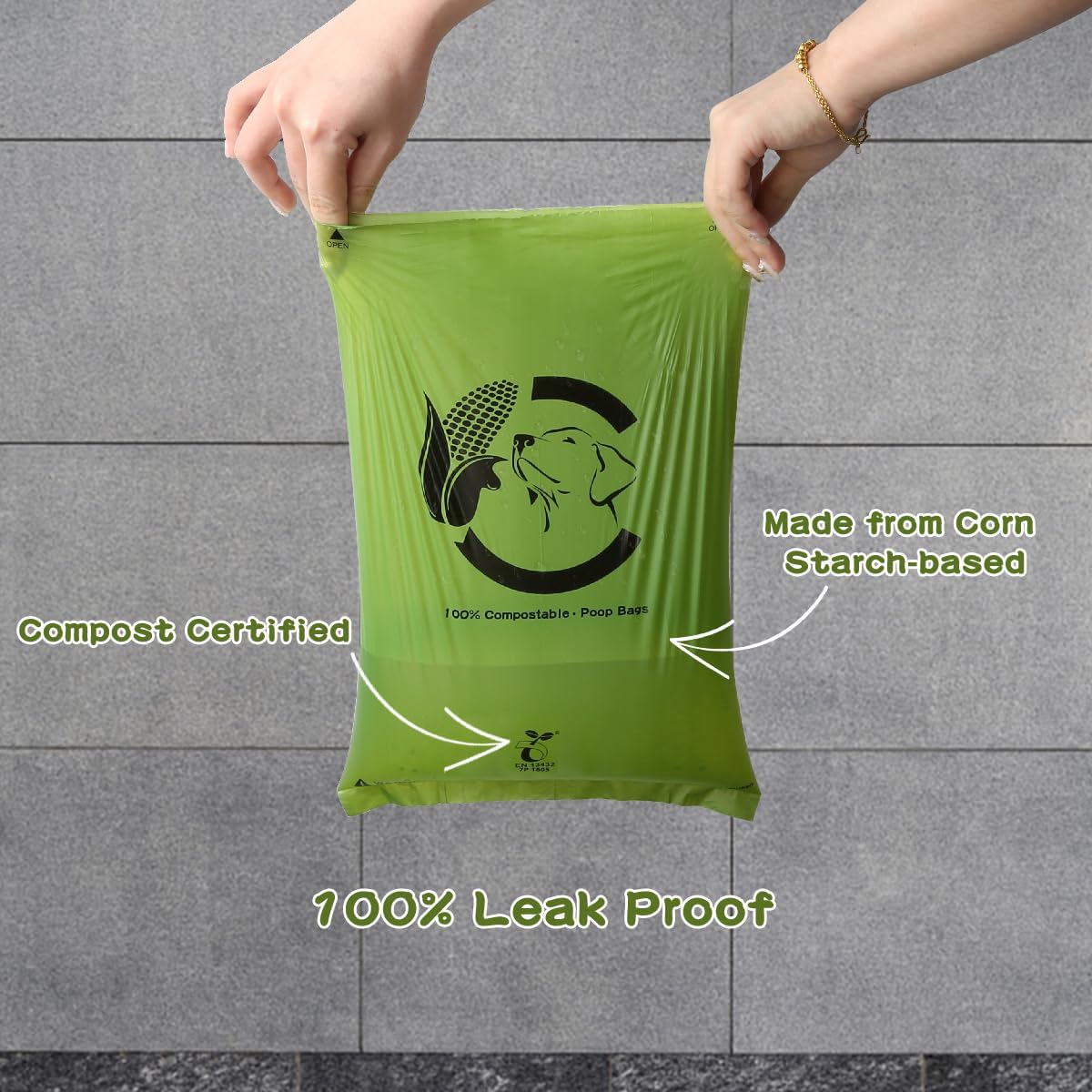 Certified Compostable Dog Poop Bags, 120 Count Landfill Friendly and Leakproof Waste Bags, Easy Open Unscented Forest Green Poop Bag for Dog, 15 Doggy Bags Per Roll (8 rolls)