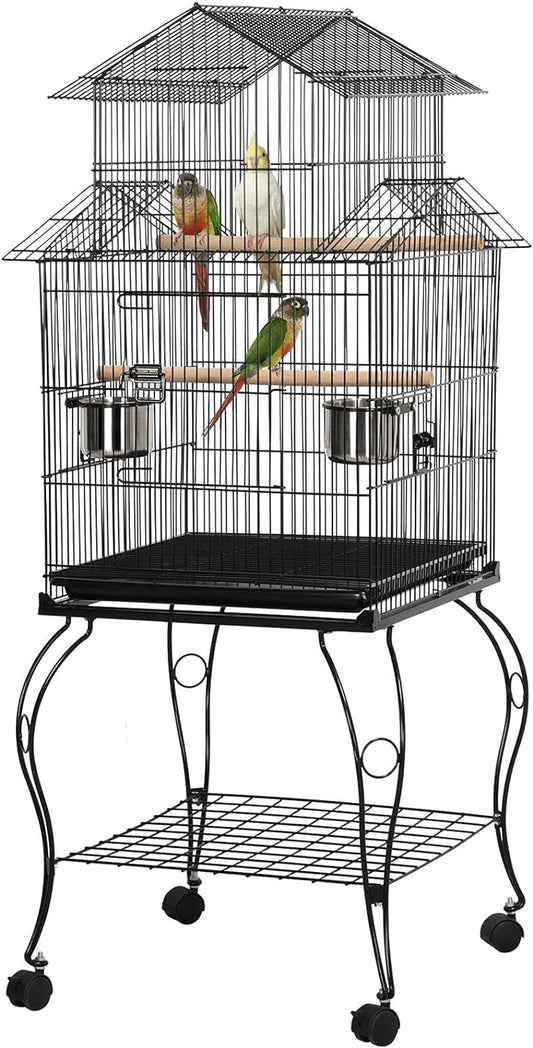 Yaheetech Budgie Cage 55-inch Rolling Standing Triple Roof Medium Parrot Cage Pet Bird Cage with Detachable Stand for Cockatiels Sun Parakeets Green-cheeked Conures Macaw