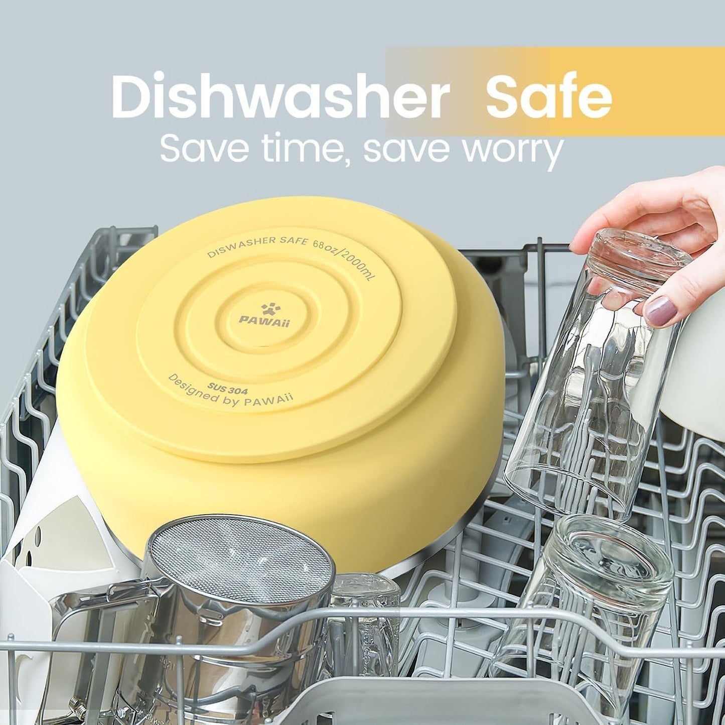 Pawaii Insulated Stainless Steel Dog Bowl with Non-Slip Base & Double Wall Design, ID Tag Included - 68oz Durable Dishwasher Safe Bowl for All Dogs