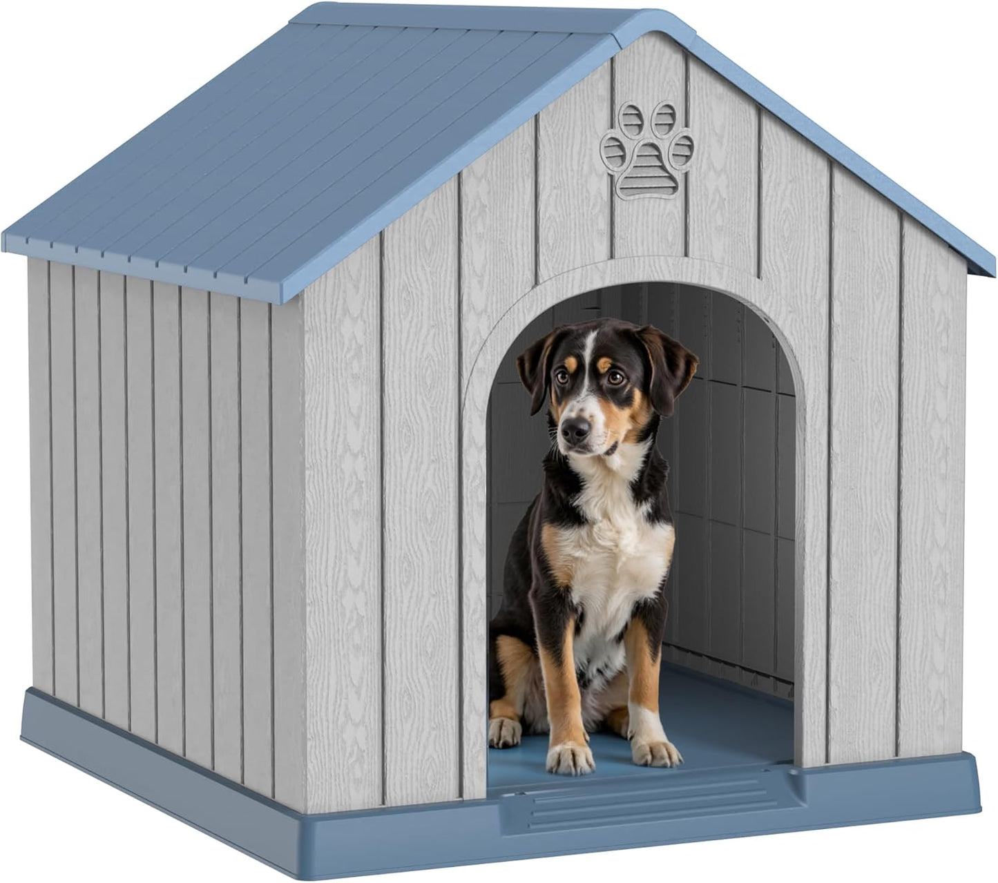 Vixzen 38in Large Outdoor Dog House,Durable Water Resistant Resin Dog House,Doghouse for Small to Large Dogs Indoor or Outside,with Air Vent and Elevated Floor,Blue