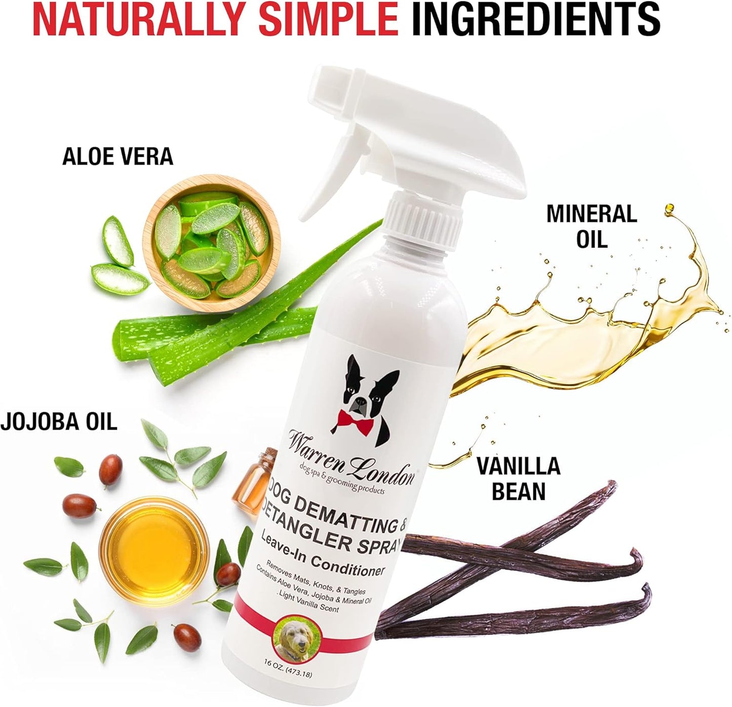 Warren London Dog Dematting & Detangling Spray | Groomer-Formulated Conditioner w/Aloe Vera & Jojoba Oil | Loosens Mats, Knots & Tangles | 16oz | Made in USA