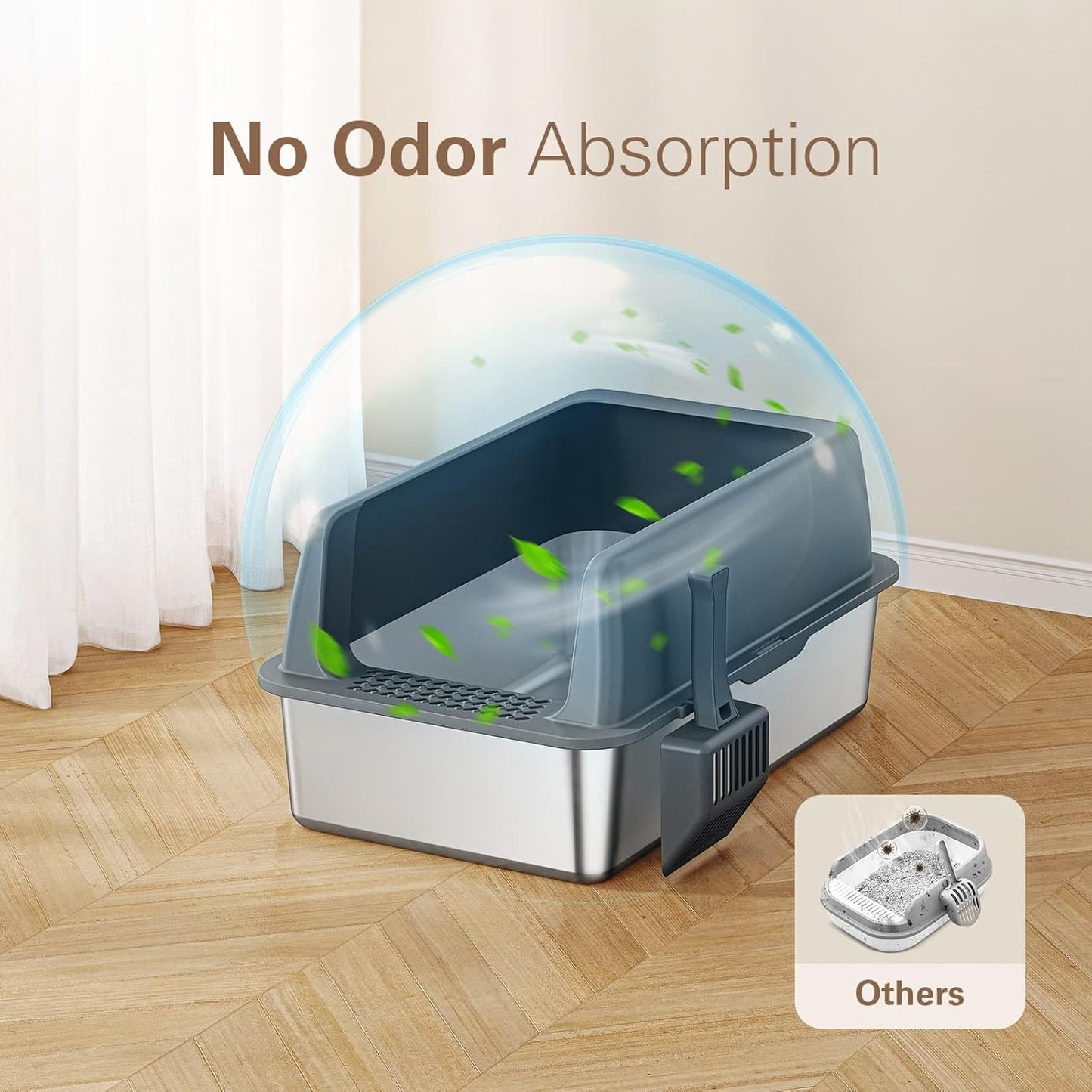 Zarler Stainless Steel Litter Box with Lid, Extra Large Cat Litter Boxes, XL Large Metal Litter Box for Big Cats with High Sided, Black (Non-Sticky, Easy to Clean, Anti-Urine Leakage)