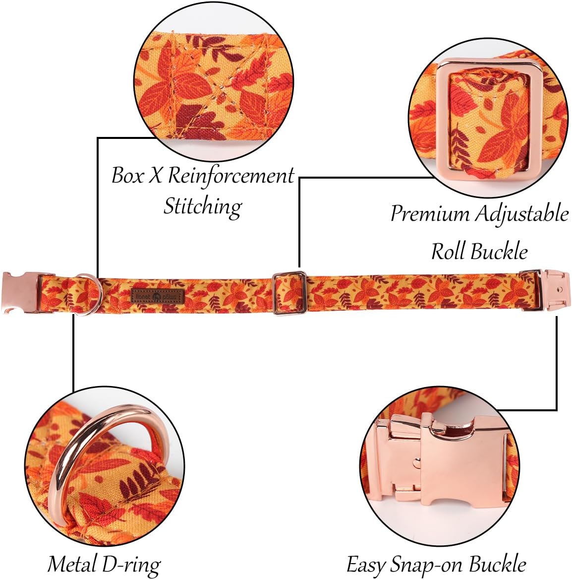 Lionet Paws Dog Collar with Bowtie - Cute Cotton Adjustable Fall Bowtie Dog Collar with Metal Buckle for Small Medium Large Dog Girl Boy Gift, S, Neck 10-16in