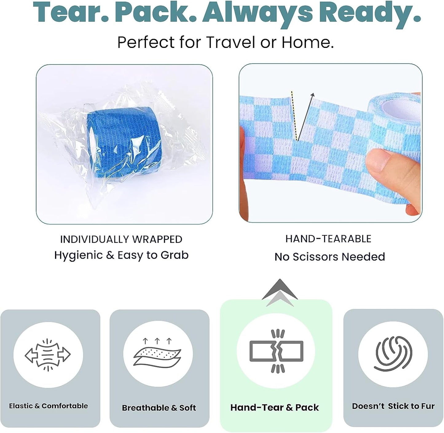 Pet Bandage 6 Rolls, Adhesive Bandage, Self Adhesive Bandage, First Aid Adhesive Gauze, for Horses, Dogs,Cats, Birds, Animals, (Solid Colors, 2 Inch (Pack of 6))