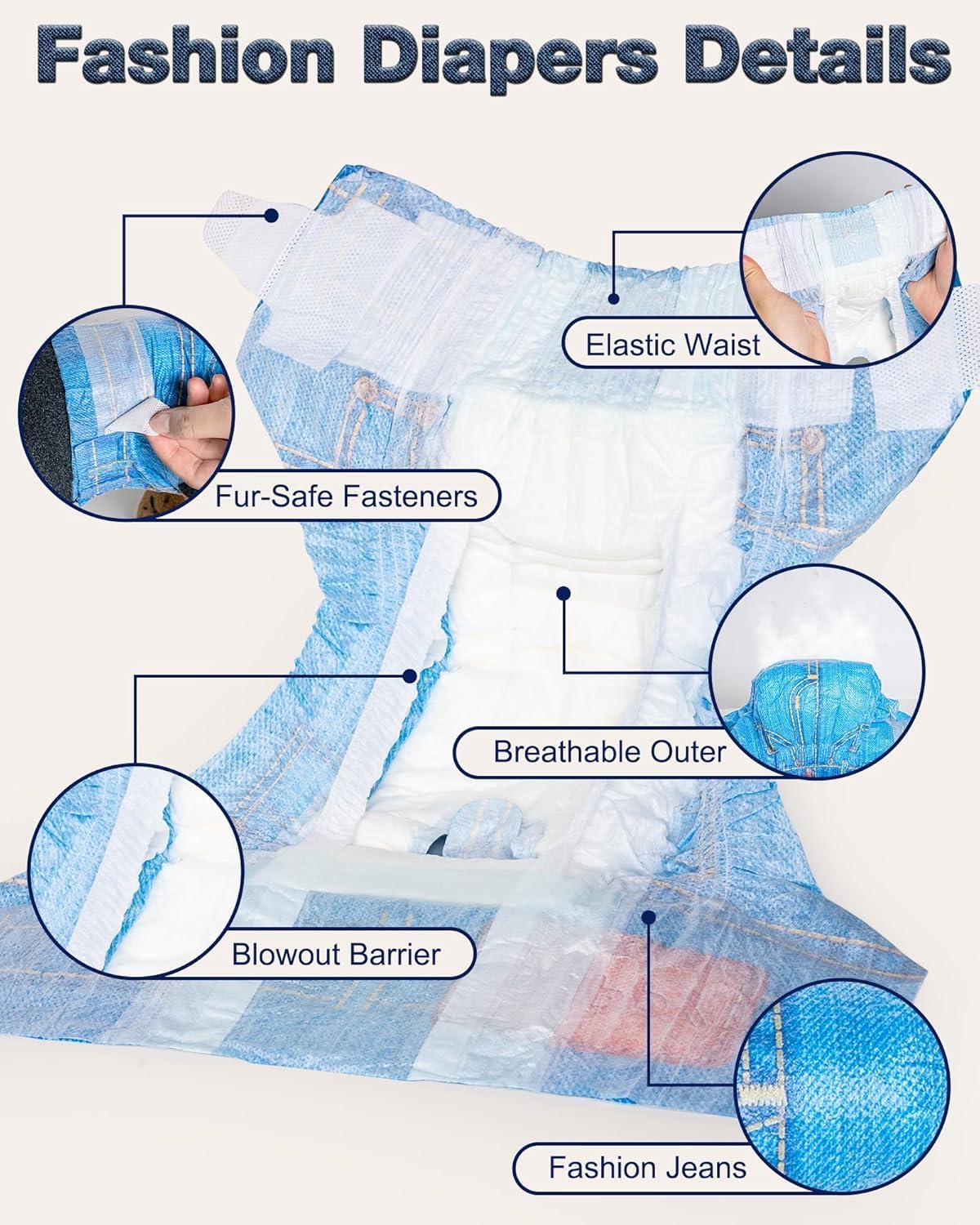 Pet Soft Dog Diapers Female, Doggie Diapers for Female Dogs, Disposable Super Absorbent Pet Diaper for Cats & Dogs in Heat Period, Urine Incontinence, Medium 20 Count