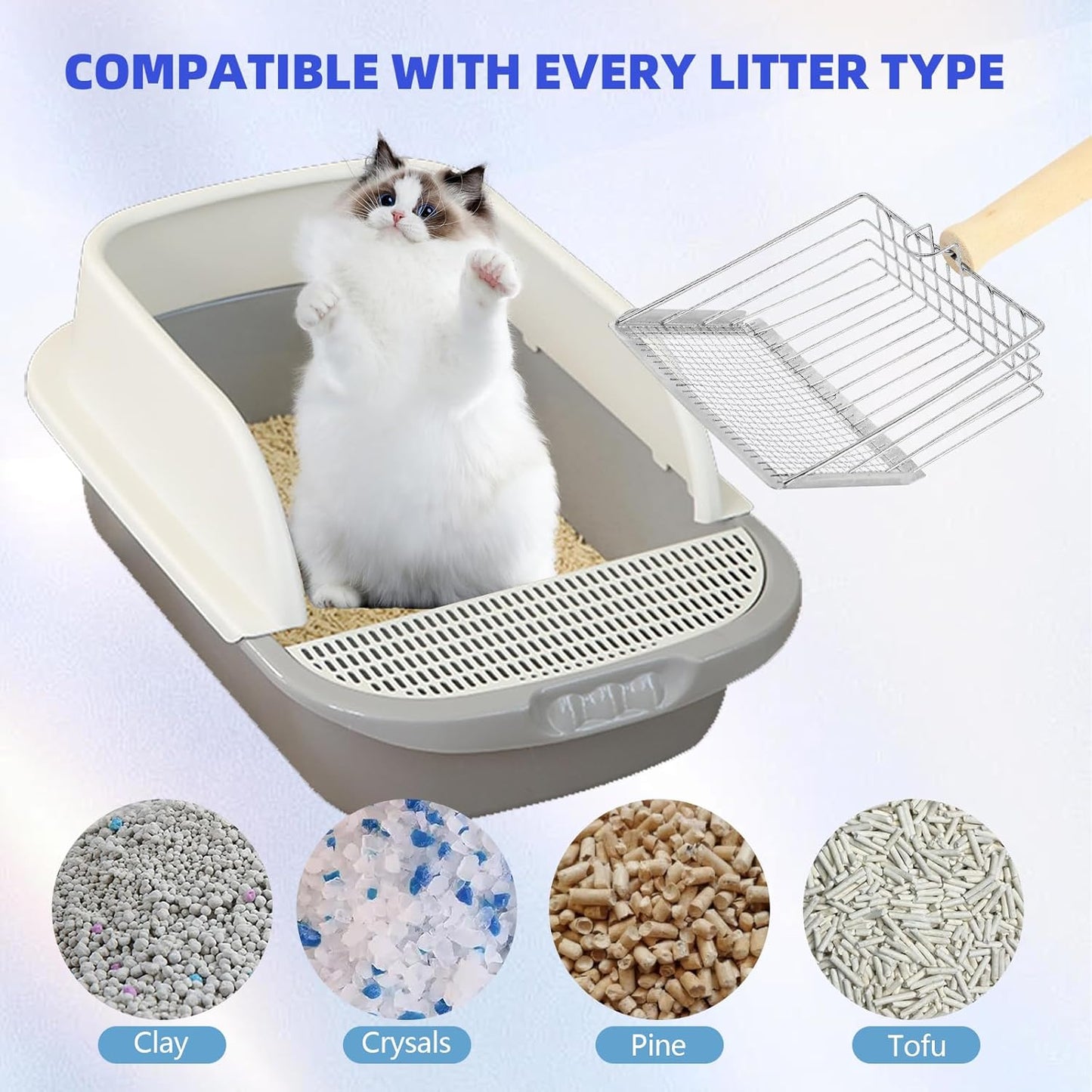 Litter Scooper, Metal Litter Scoop, Pooper Scooper with Wooden Handle, Cat Litter Scoop, Metal Scooper & Speed Sifter Deep Shovel Scoop Filter,Kitten Pooper Lifter for Litter Box