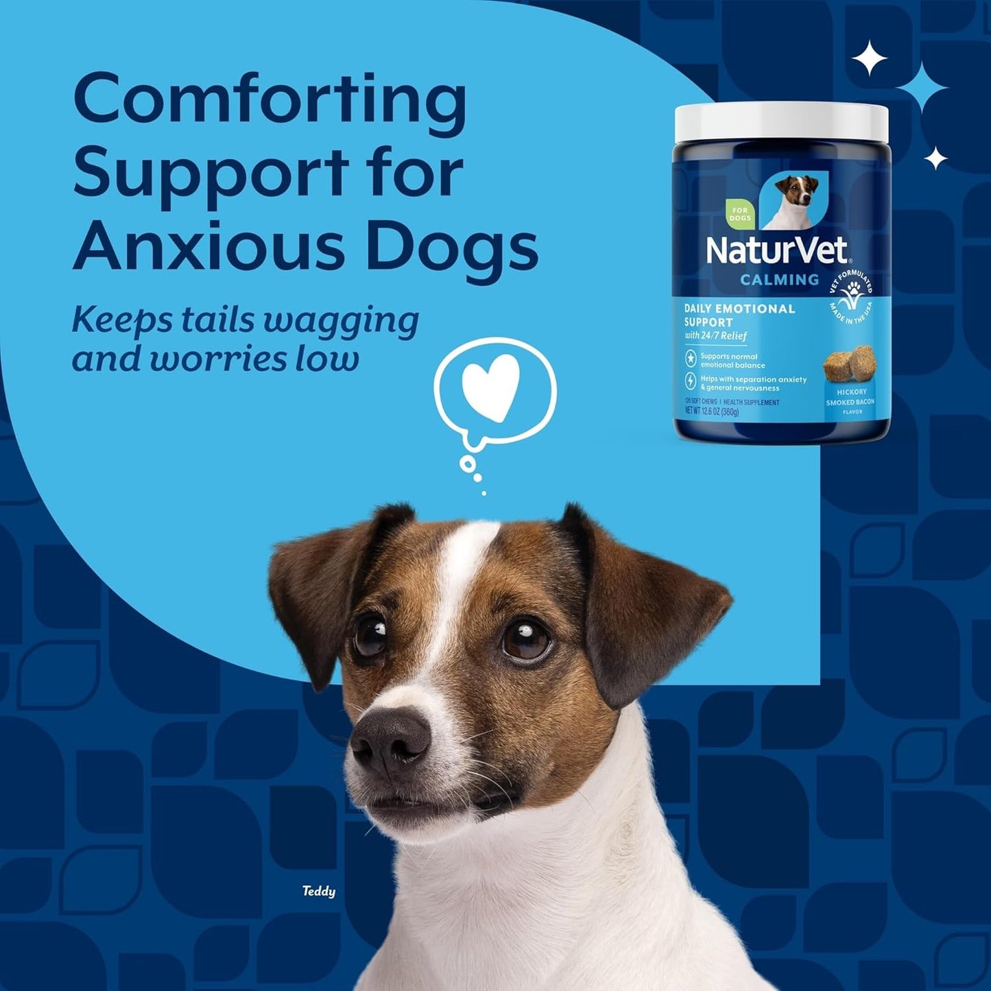 NaturVet Emotional Support Daily Calming Aid Dog Supplement - Helps Promote 24/7 Normal, Calm Behavior - for Dog Stress, Nervousness, Separation, Unwanted Behavior - 120ct Soft Chews