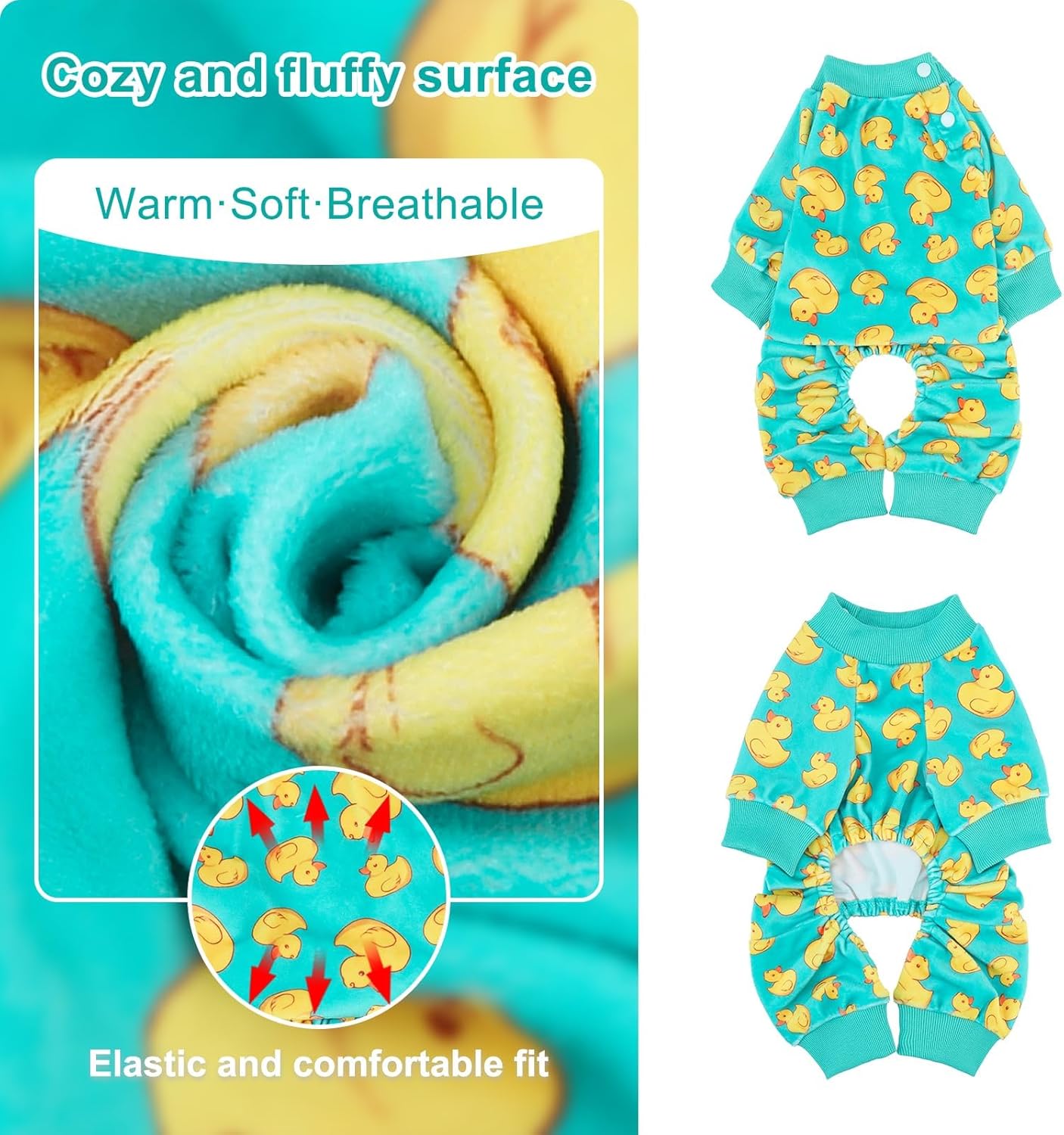 BEAUTYZOO Dog Pajamas Medium Sized Dog, Summer Doggie Pajamas for Boy Girl, Soft Strechy Cotton Puppy Pjs Jammies Onesies for Men Women, Pet Jumpsuit Body Suit Cat Apparel Clothes, Yellow Duck M