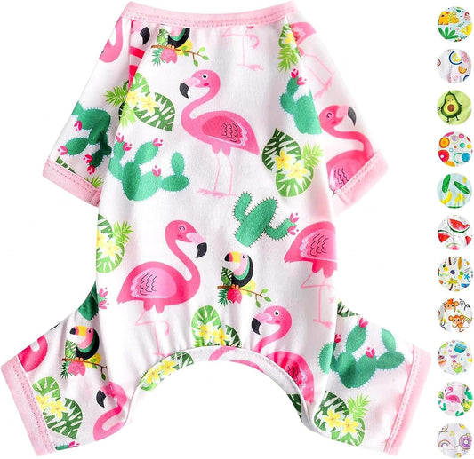 Dog Pajamas Pjs Summer Dog Clothes for Small Dogs Girl - Boy - Medium Size Dogs, Soft Stretchy Puppy Clothes Fall Doggie Onesies Cat Pet Jammies Outfit Flamingo Pink
