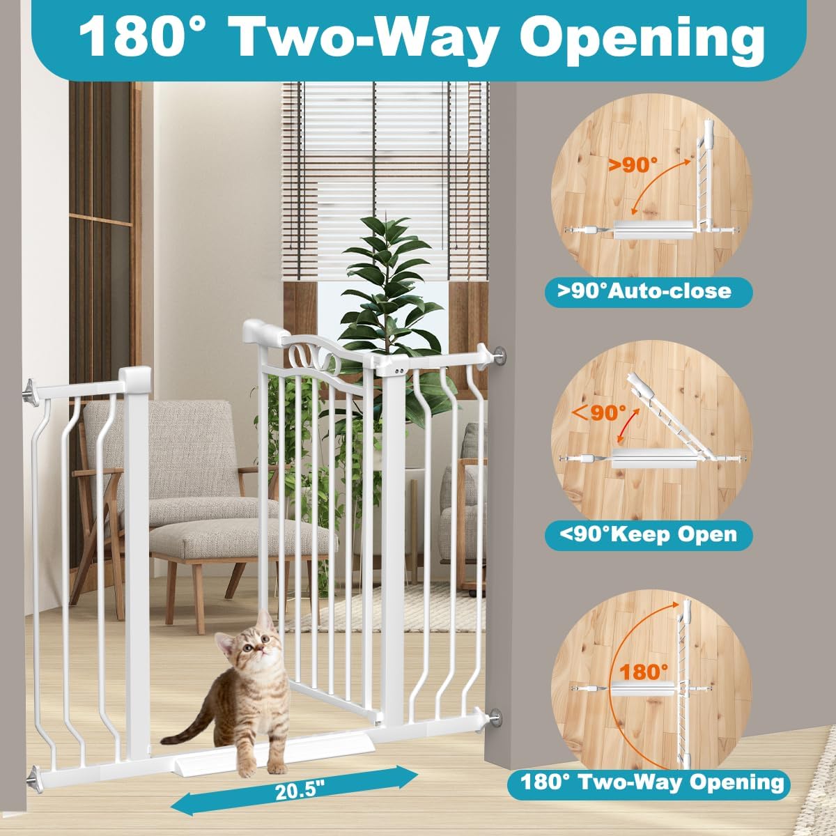 Extra Wide Baby Gate for Doorways 53.1"-62.6", Pressure Mounted Dog Gates With Door, Child Safety Barrier Walk Thru Indoor, Large Babygate Long for Kids Toddler Pet Outside, 30 In Tall White