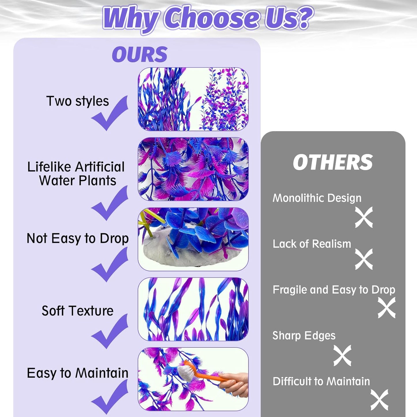 Hamiledyi Tall Aquarium Plants 23 Inches - Fish Tank Decorations, Artificial Green Water Plants Grass Cluster, Soft Plastic Fake Decor 2PCS（Purple Style C）