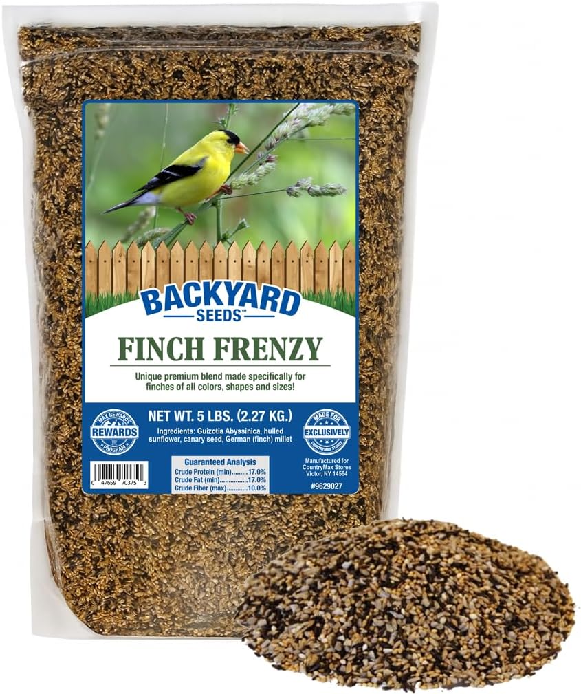 CountryMax Backyard Seeds Finch & Small Songbird Frenzy Wild Bird Seed Mix – 5 lb Bag | Premium Blend with Nyjer, Millet, Sunflower Chips | Attracts Goldfinches, House Finches, Chickadees