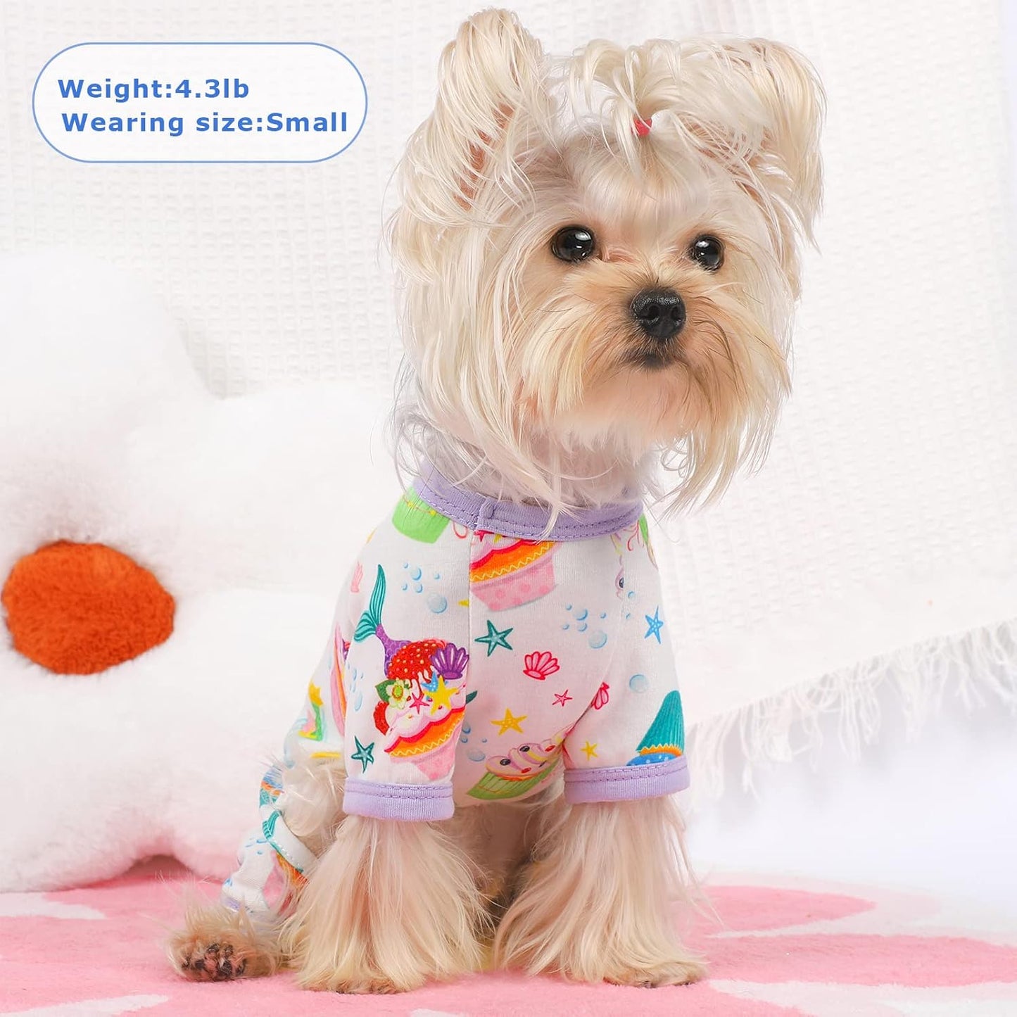 Dog Pajamas Pjs Spring Summer Dog Clothes for Small Dogs Girl - Boy - Medium Size Dogs, Soft Stretchy Puppy Clothes Doggie Onesies Cat Pet Jammies Outfit, Cake Purple