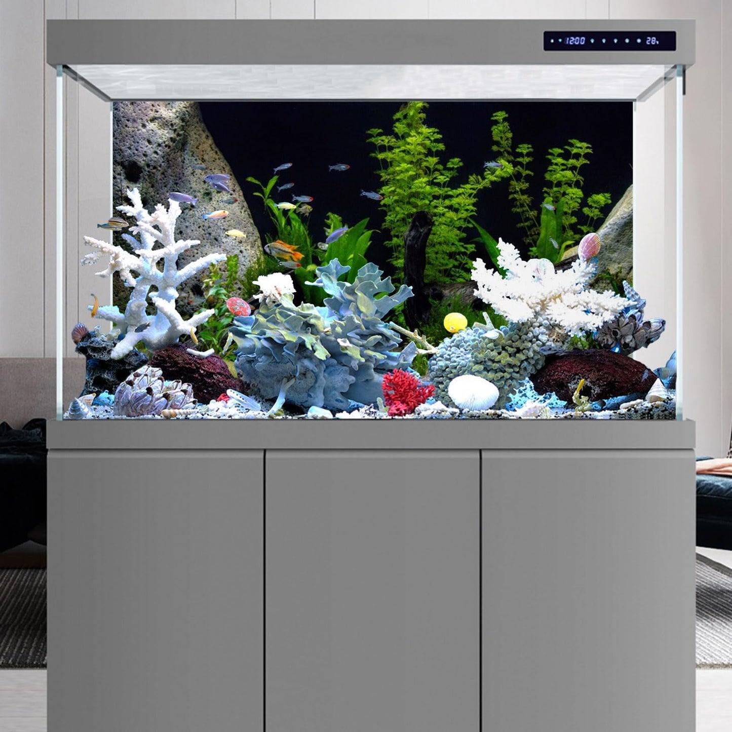 AWERT Vinyl Underwater Aquatic Plant Fish Tank Background Stone River Bed & Lake Aquarium Background 36x20 inches