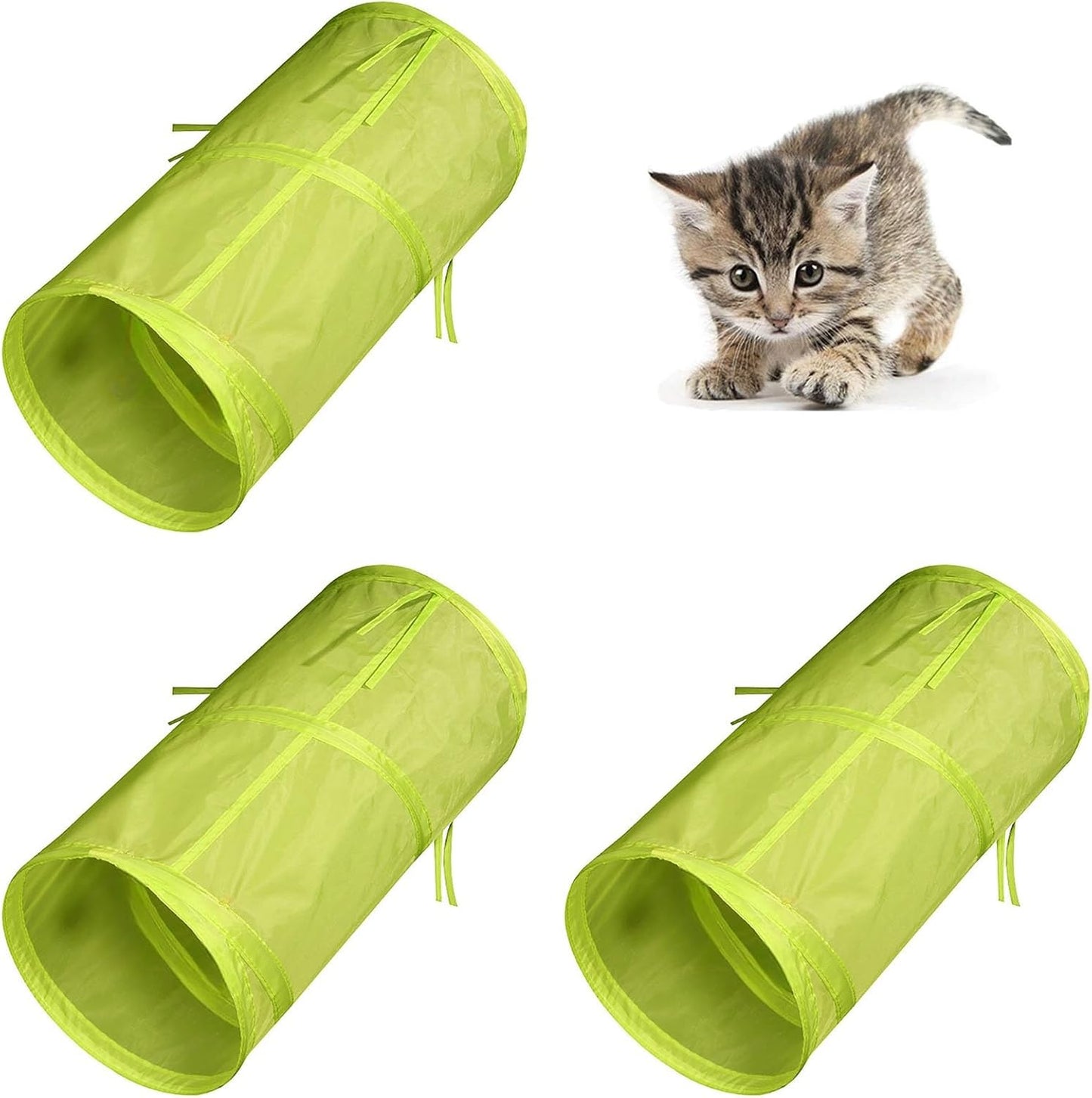iCAGY Foldable Spiral Cat Tunnel - Indoor Toy for Small Cats, Kittens, and Rabbits - Tube for Interactive Play and Outdoor Fun - Pet Activity Toy Light Green 20" 3 Pcs