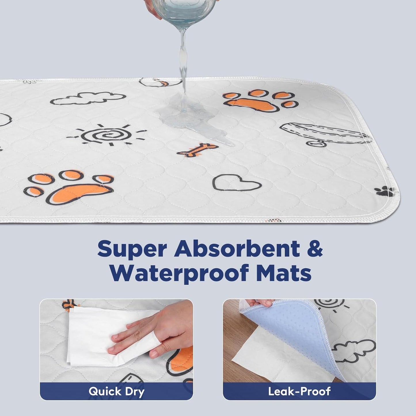 Washable Pee Pads for Dogs, 2 Pack Large 34"x36" Super Absorbent Reusable Puppy Pads Pet Training Pads, 100% Waterproof Non-Slip Puppy Pee Pad Whelping Dog Playpen Crate Mat for Potty, Cage Pads