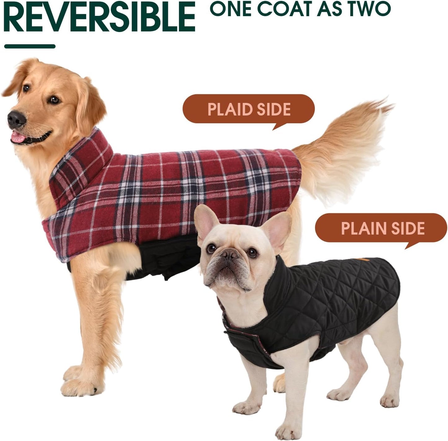 Kuoser Waterproof Dog Coat, Reversible Dog Jacket for Large Dogs, Adjustable Durable Doggie Winter Coat for Groowing Puppies Warm Puppy Cold Weather Apparel, Red L