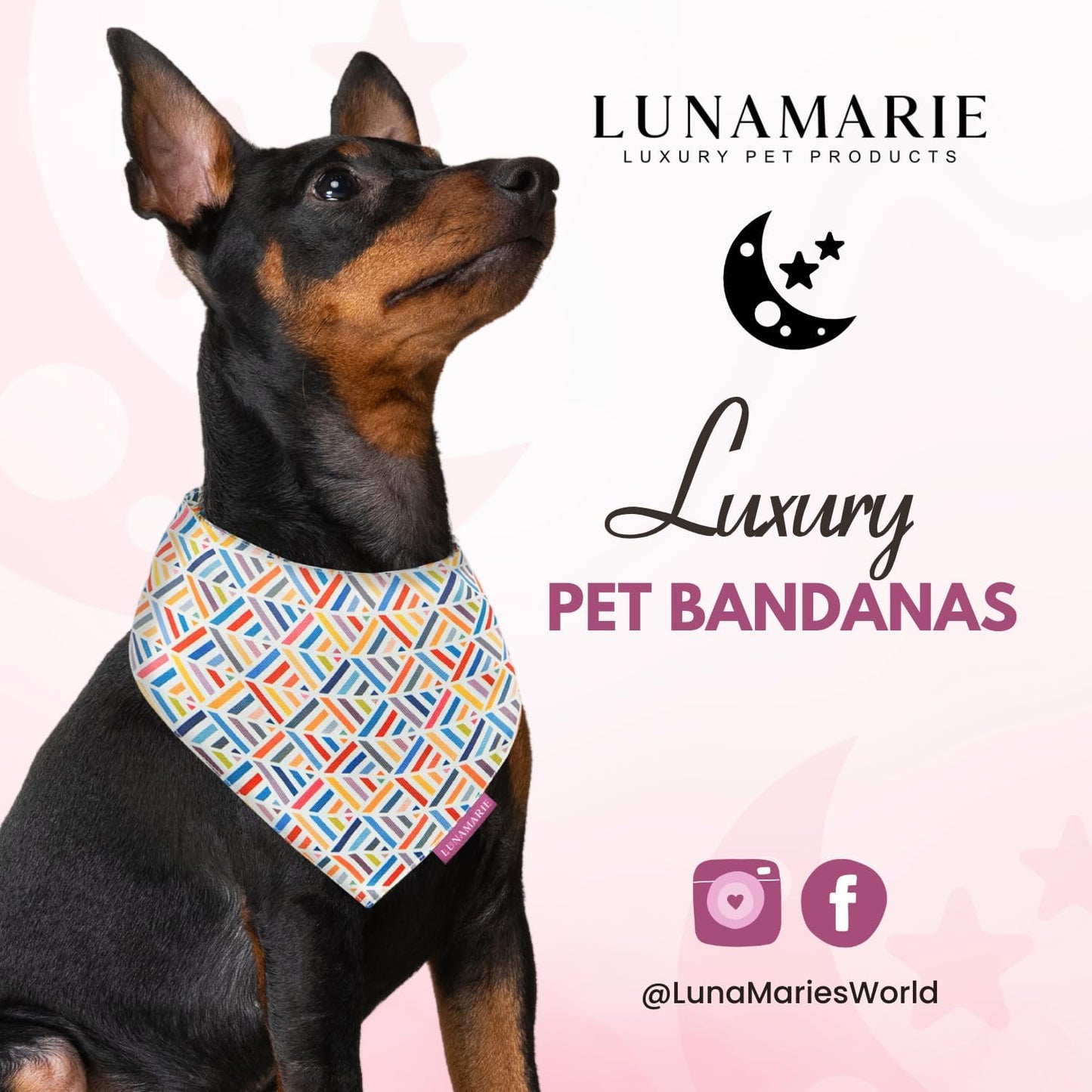 LunaMarie - Luxury Pet Birthday Bandanas -Premium & Silky Poly Fabric | 100% Handmade | Custom Shape Dual Layered (Xena, Small)