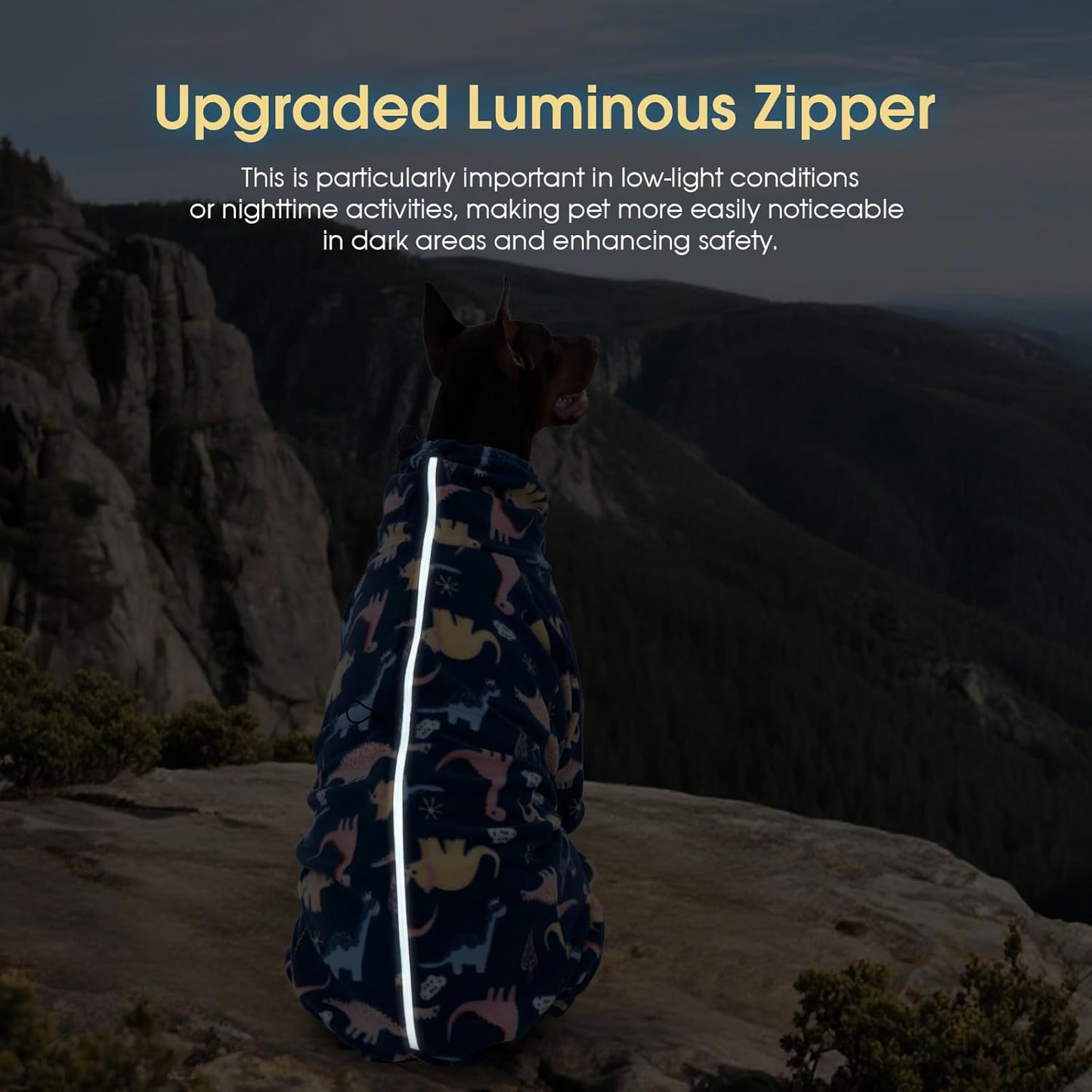 ROZKITCH Dog Winter Coat Soft Fleece Dog Pajamas, Pet Windproof Warm Cold Weather Jacket Vest with Reflective Zipper, Jumpsuit Apparel Outfit Clothes for Medium Dog Dinosaur S