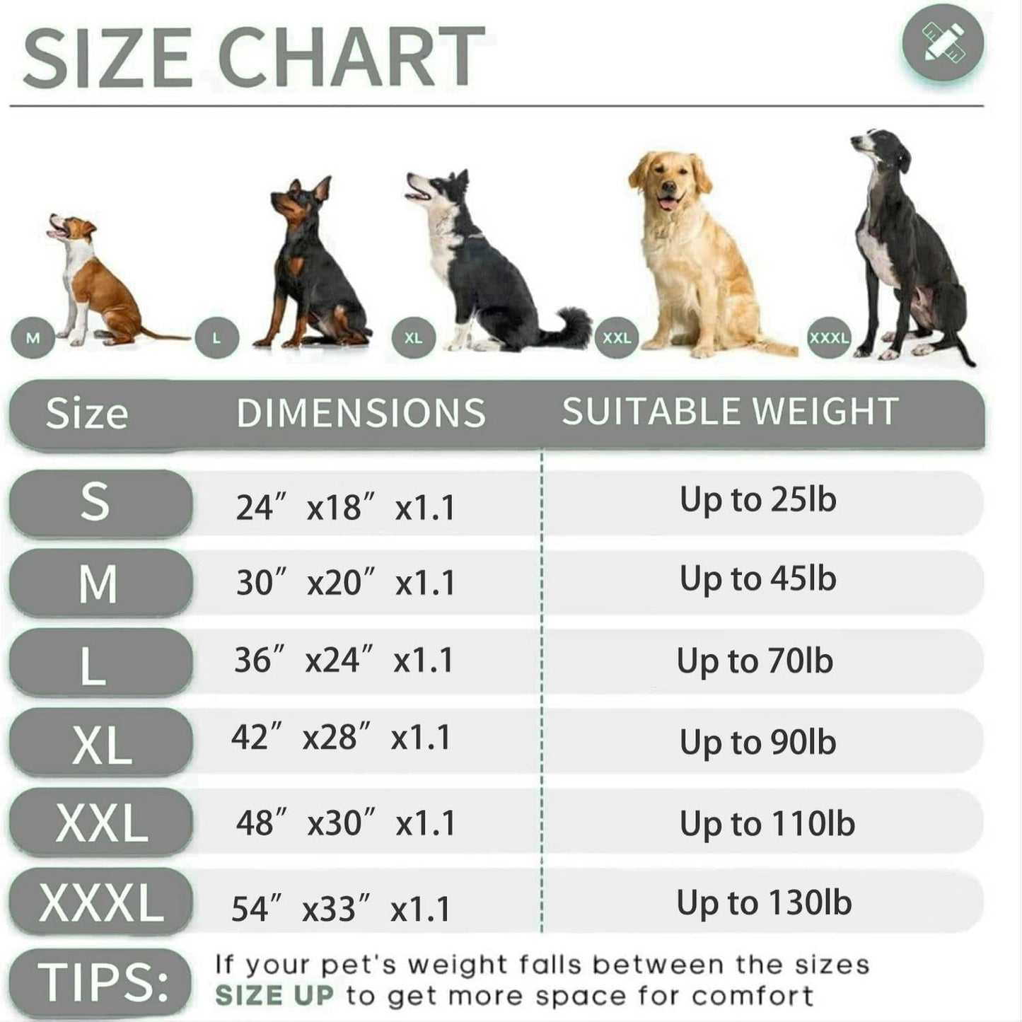 KHONSU PET Dog Bed Mat for Crate 1.1in Slim Cooling Pad Reversible Flannel & Waterproof Canva for Dogs up to 90 lbs