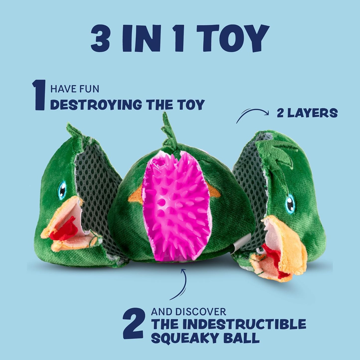 Dog Toys for Aggressive Chewers (3in1) - Squeaky Toys Interactive for Medium Dogs, Large & Small Breeds - Puppy Teething Chew Toy - Juguetes Perros - Duck