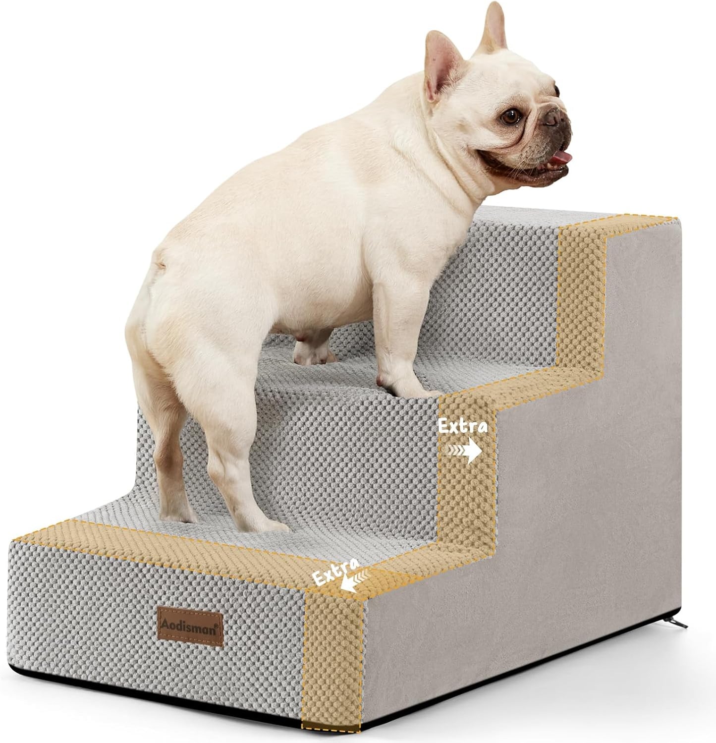 Dog Stairs for Small Dogs & Cats, 3-Step Extra Wide Non-Slip Pet Steps for Couch Sofa and Chair, Light Grey, 15.7" H