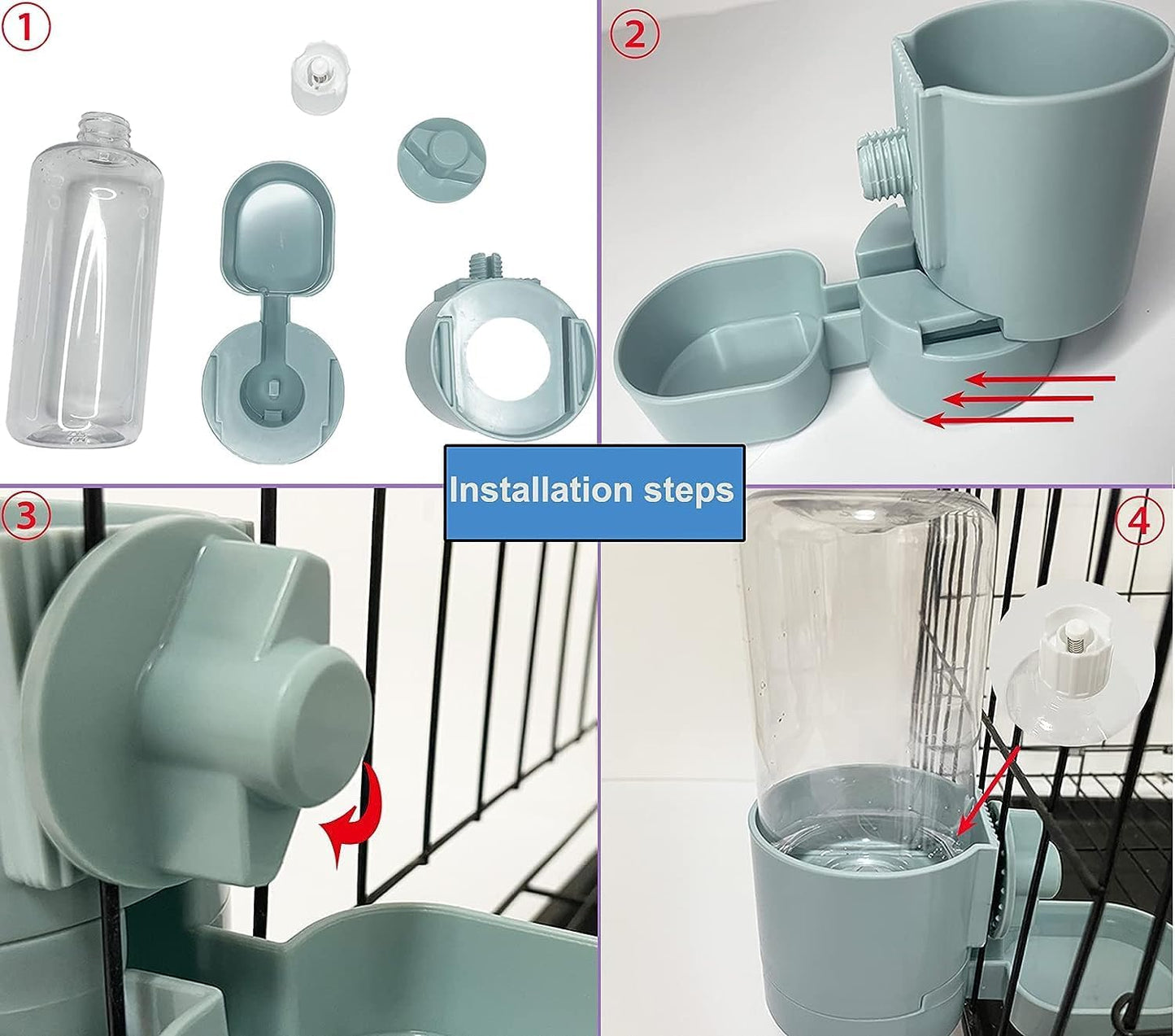 kathson 2Pcs Rabbit Water Bottle 17 OZ Bunny Hanging Water Fountain Automatic Guinea Pig Water Dispenser No Leak Drinking Feeder for Bunny Chinchilla Hamsters Cat Dog Small Animals(Blue)