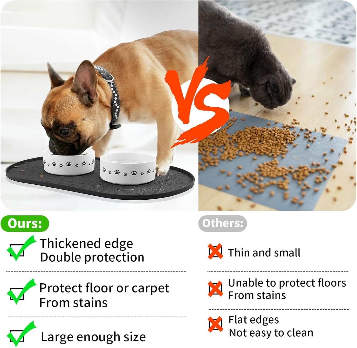 KPWACD Pet Placemat for Dog and Cat, Anti-Slip Waterproof Dogs Feeding Bowl Mat Prevent Food and Water Overflow, Silicone Puppy Dish Mats Suitable for Small Medium Big Pets, Black, 24" * 16"