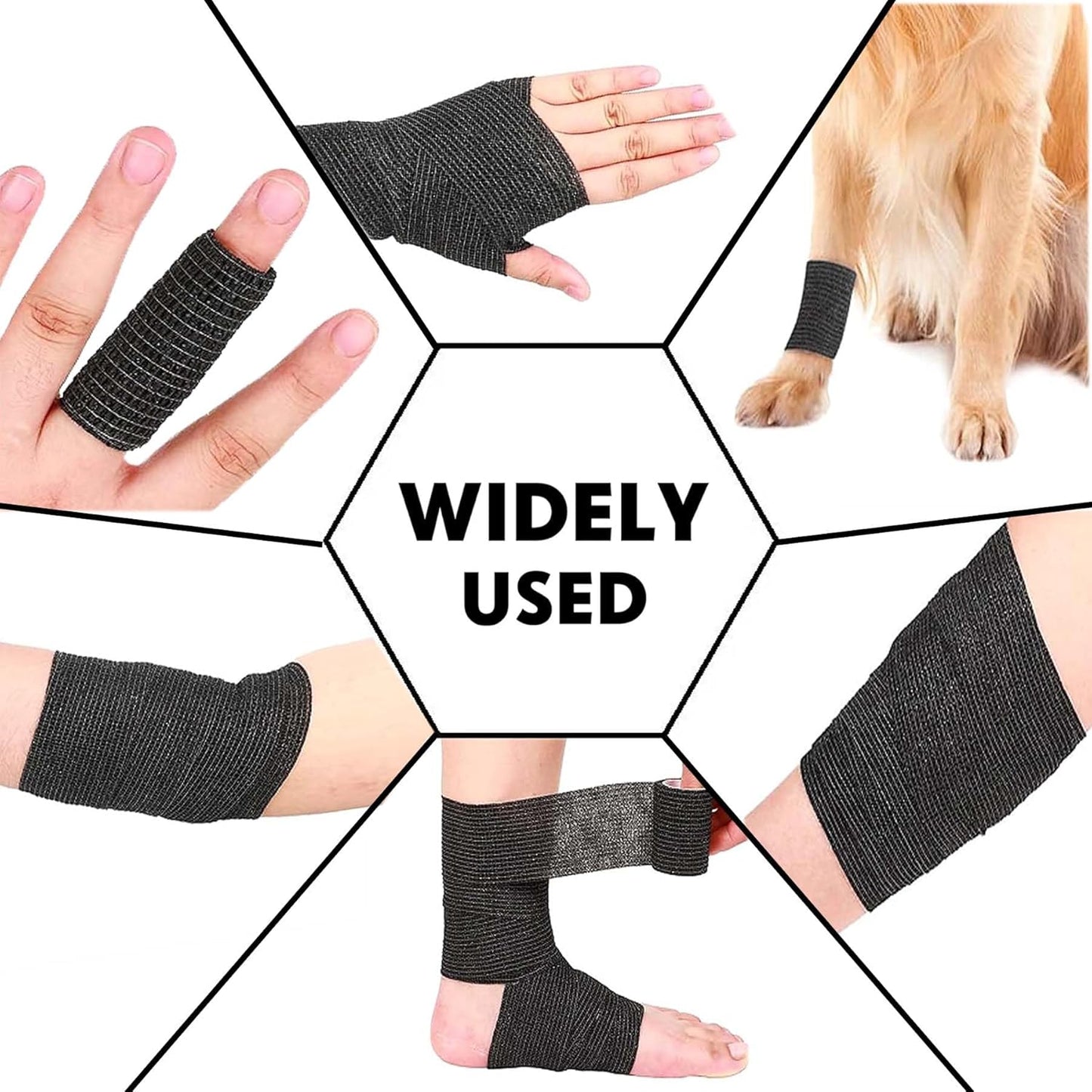 Self Adhesive Tape Wrap 15Rolls,Non-Woven Self Adherent Vet Wrap Tape,5CM x 4.5M Cohesive Bandage Tape for Wrist & Ankle,Elastic Grip Cover (Black-15ROLLS)