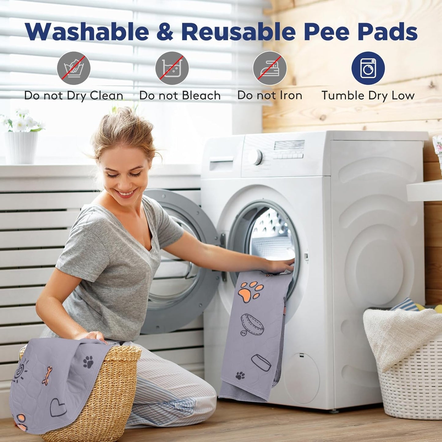 Washable Pee Pads for Dogs, 2 Pack Large 34"x36" Super Absorbent Reusable Puppy Pads Pet Training, 100% Waterproof Non-Slip Pad Whelping Dog Playpen Crate Mat for Potty