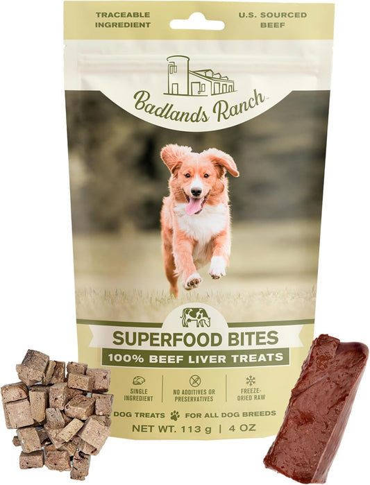 BADLANDS RANCH - Superfood Bite, Freeze-Dried Raw Dog Treats - Protein Rich, Train & Reward, Traceable Single Ingredient by Katherine Heigl (Beef Liver)