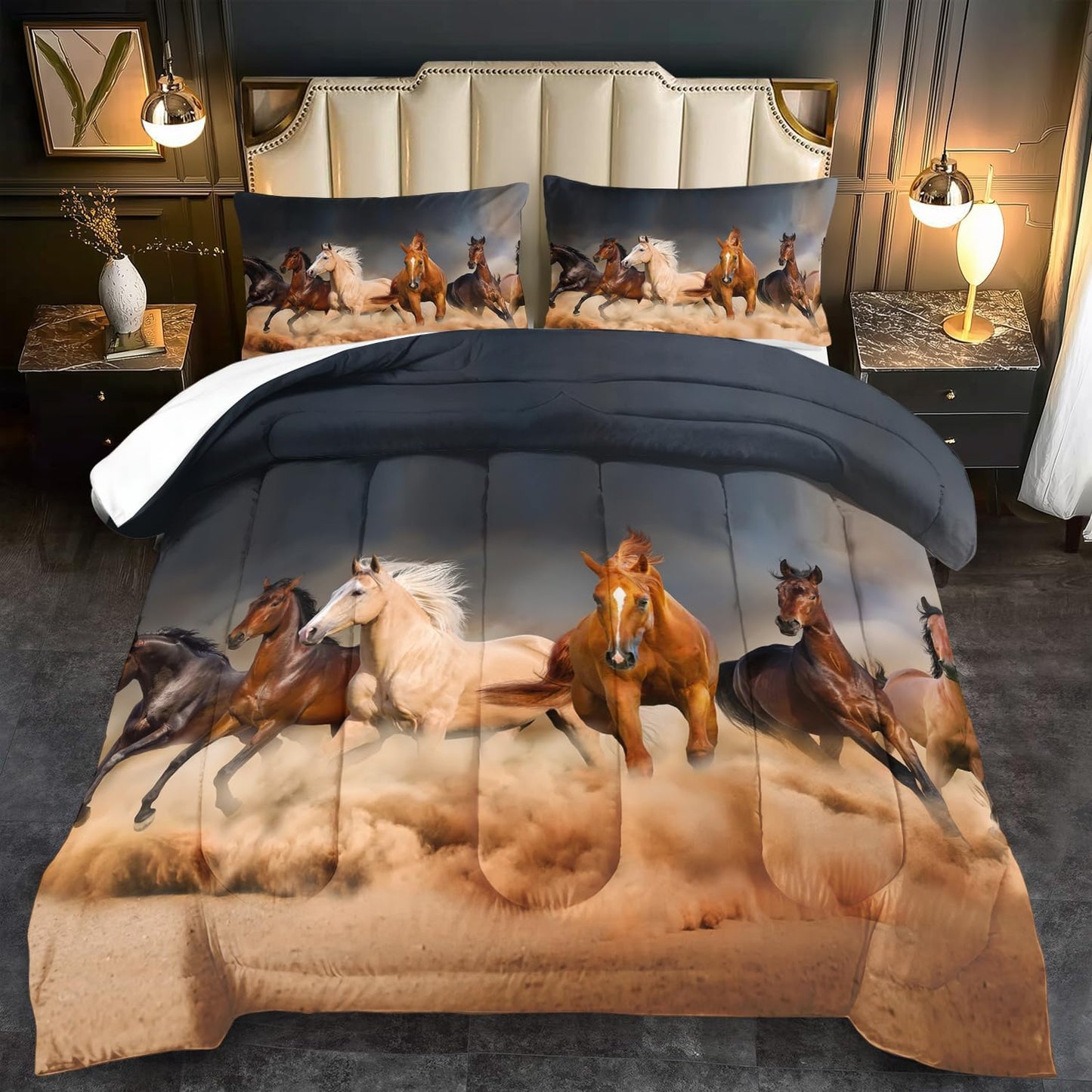Western Horse Comforter Set Twin for Boys,Brown Western Cowboy Bedding Sets Twin Size, Farm Style Animal Horse Quilt for Boys, Southwestern Farmhouse Home Cowgirl Comforter Bedroom Decor