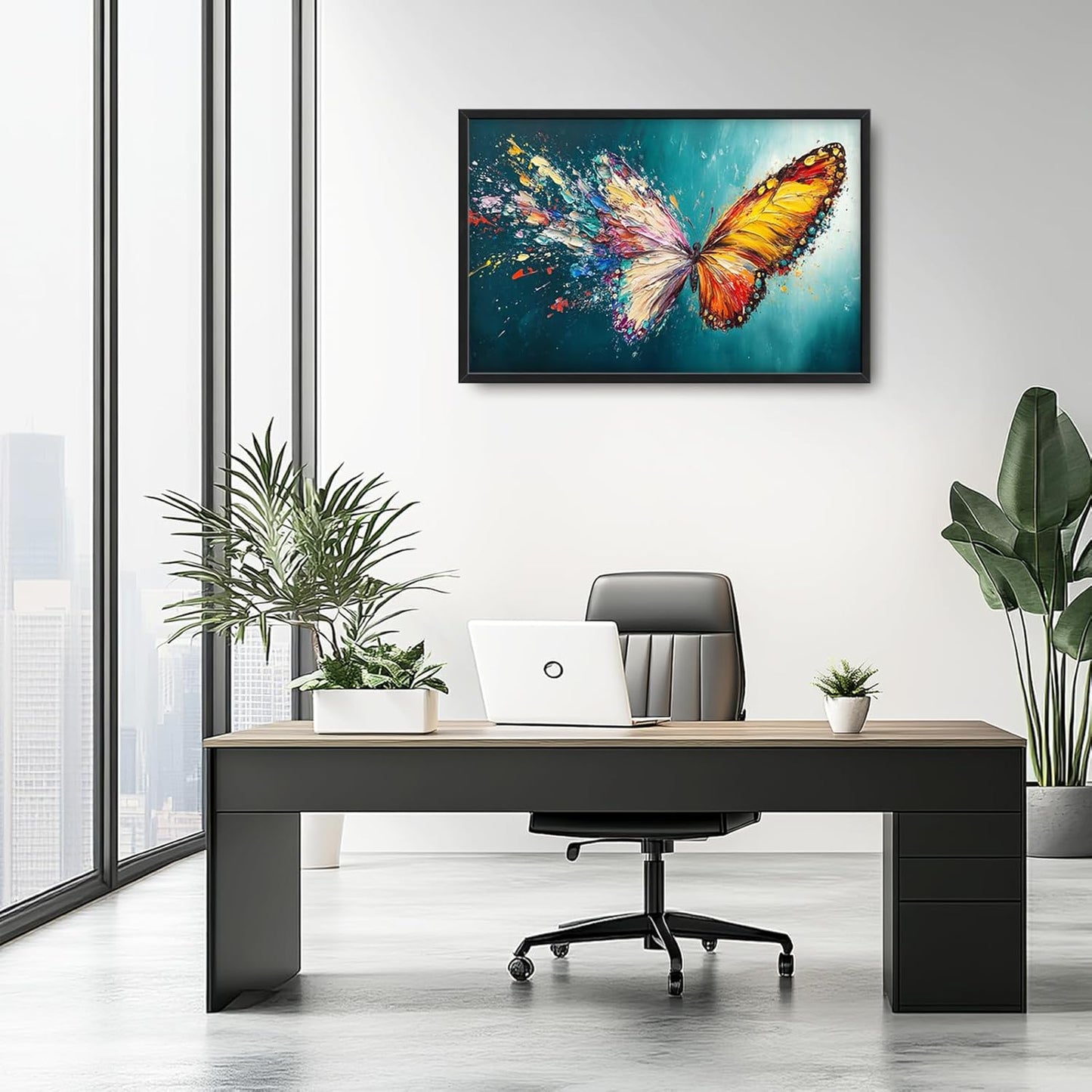 Extra Large Framed Abstract Butterfly Wall Art,Colorful Graffiti Wall Decor,Splashing Wings Pictures for Living Room,Canvas Print Painting Modern Artwork Bedroom Office Bathroom Home Decor 36L x24W