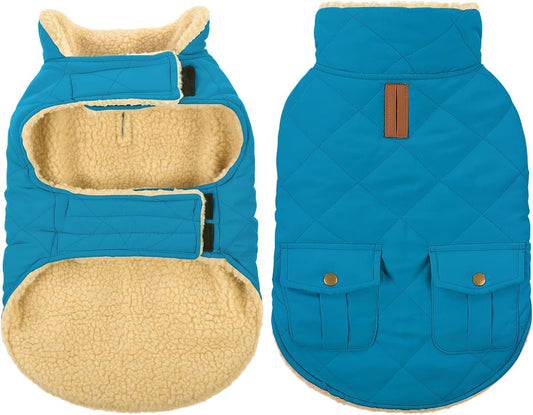 Queenmore Dog Winter Coat Warm Puffer Jacket Waterproof Plush Lining Thermal Cold Weather Vest for Small Medium Large Dogs, Windproof Easy On Pet Jacket Blue M