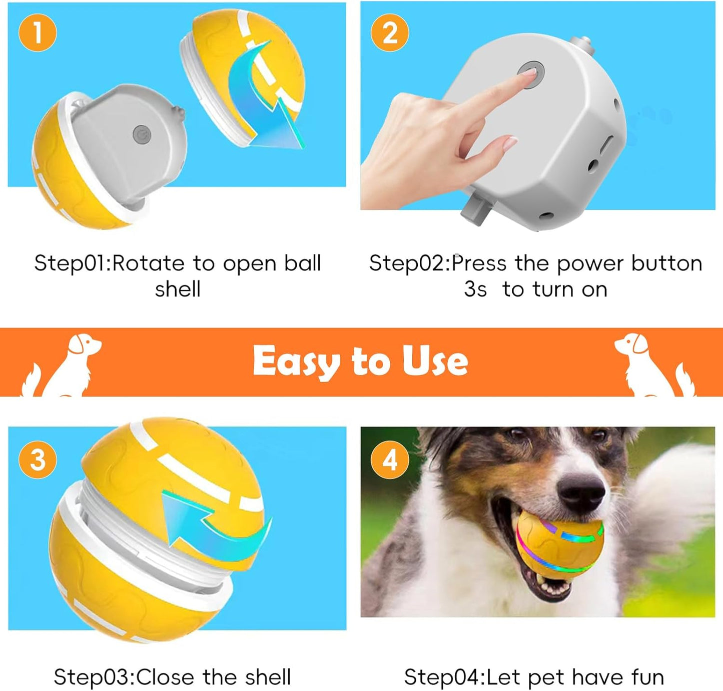 Interactive Dog Ball, Smart Interactive Dog Toys, Automatic Moving Vibrating Bouncing Pet Ball for Medium and Large Dogs, TPU Material, Rechargeable and Waterproof