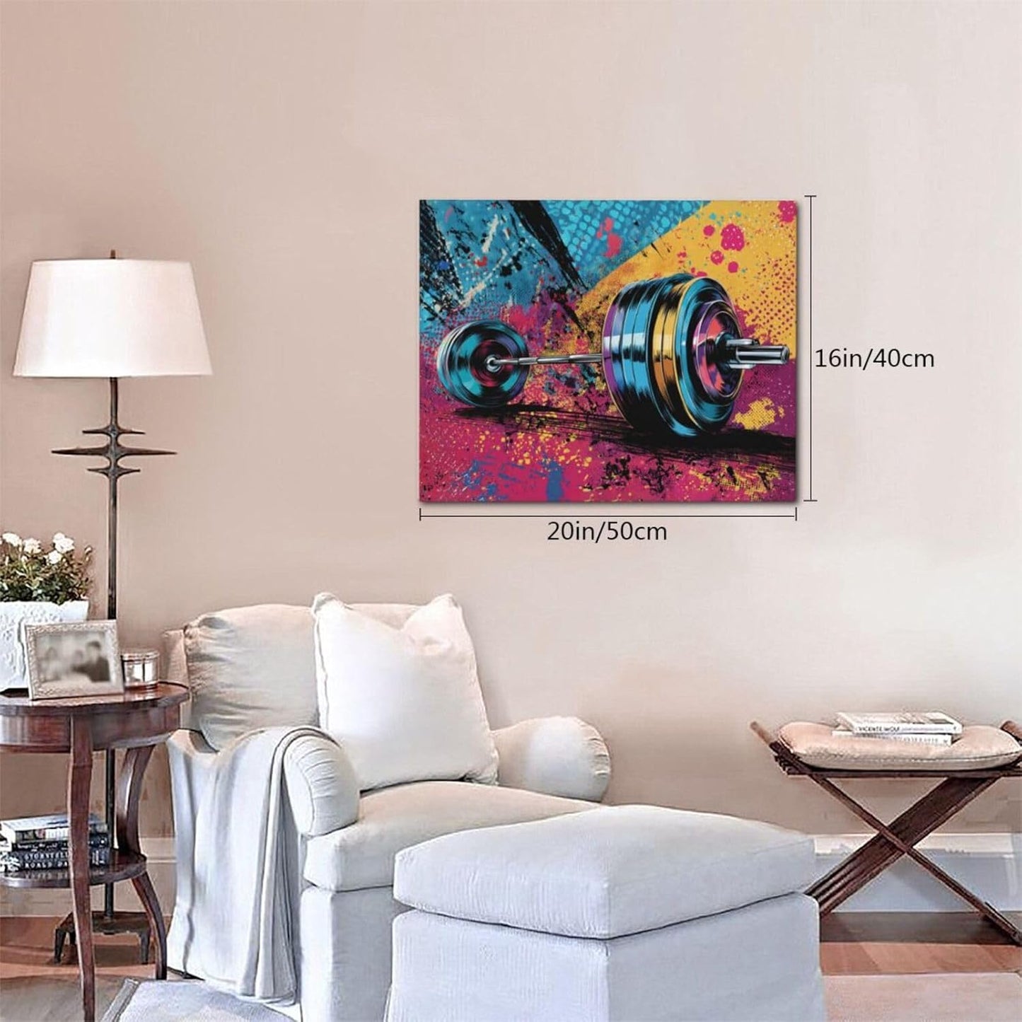 Gym Wall Art Weightlifting Fitness Canvas Wall Decor Barbell Sports Training Pictures Painting Banksy Street Graffiti Print Artwork Framed Decorations Gifts for Sports Lovers Gym Living Room Bedroom 16"x20"