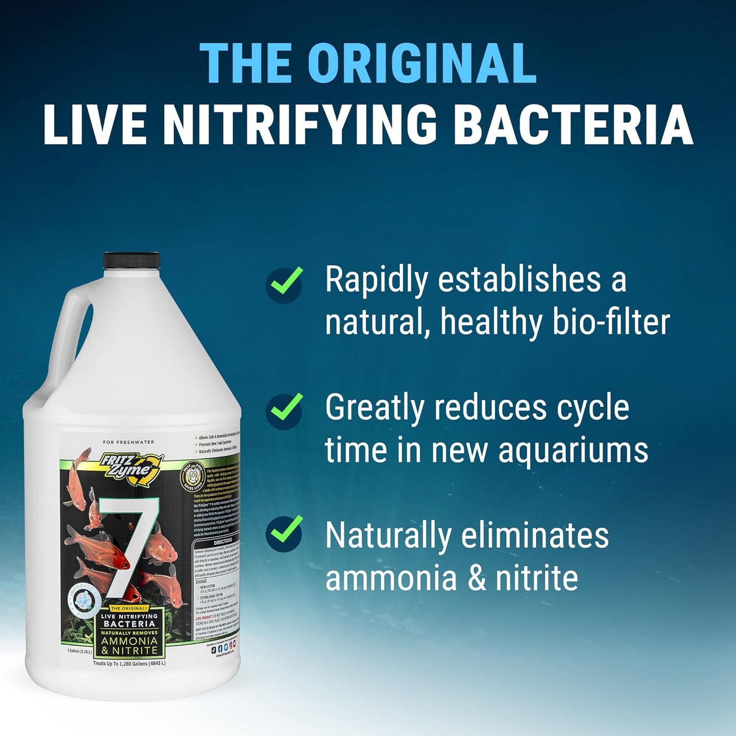 Fritz Aquatics FritzZyme 7 Live Nitrifying Bacteria Naturally Removes Amonia & Nitrite for Freshwater Fish (1-Gallon)
