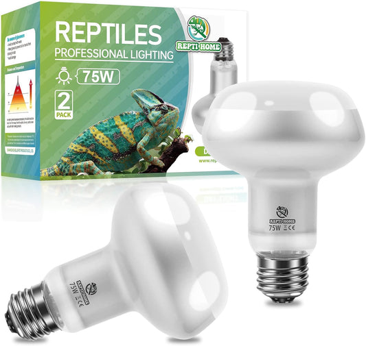 Reptile Heat Lamp 2Pack 75W, Intense Basking Spot Light Bulb with UVA, Simulate Natural Daylight Heat Bulb for Reptile, Turtle, Bearded Dragon, Lizard, Tortoise, Gecko, Snake