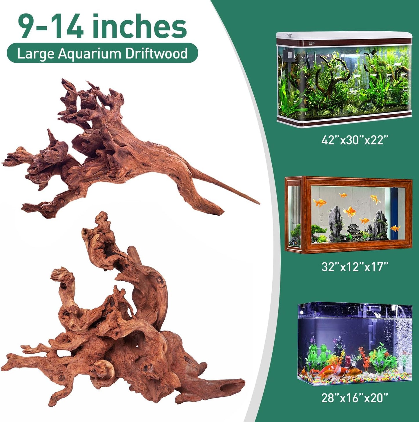 WDEFUN Natural Driftwood for Aquarium Decor, 2-Piece 10''-14'' Large Driftwood for Decorations on Fish Tank, Reptiles Bearded Dragon Accessories or Air Plants