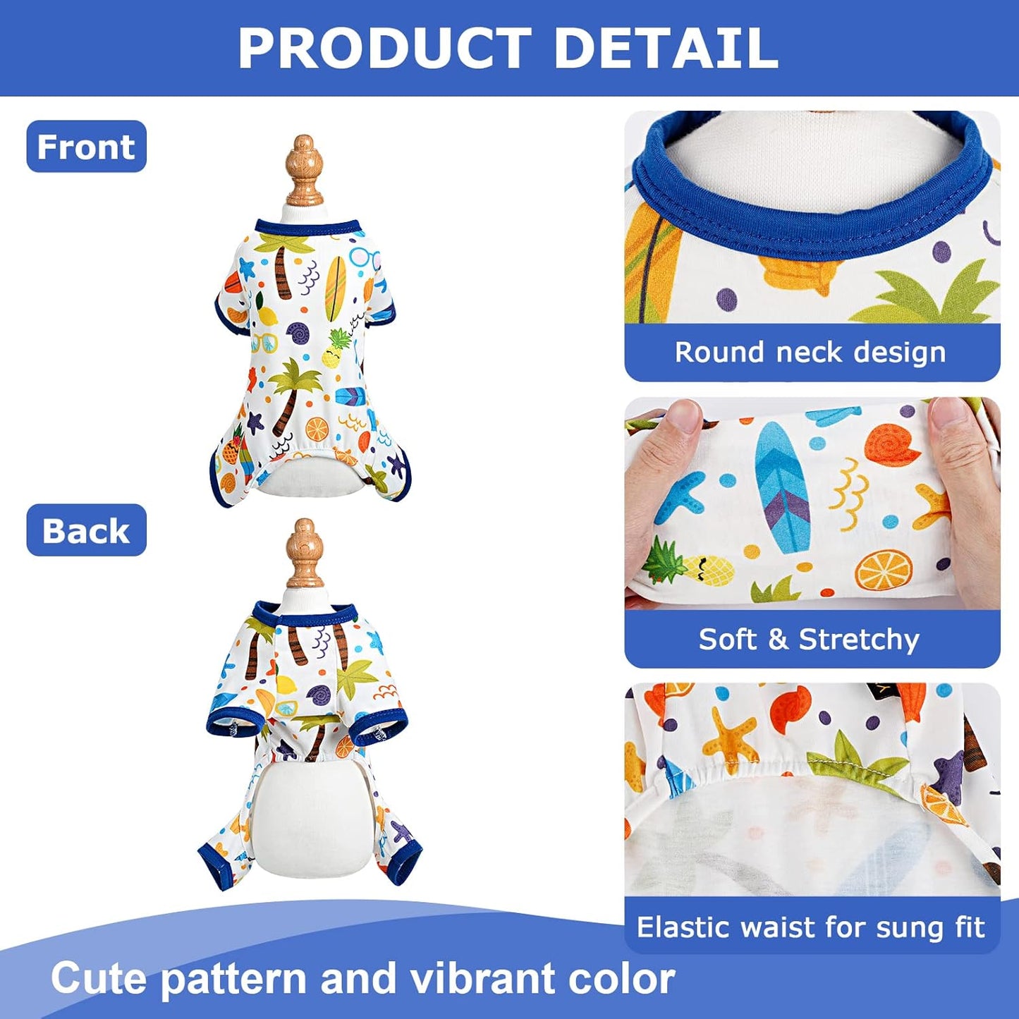 Dog Pajamas Pjs Fall Summer Dog Clothes for Small Dogs Girl - Boy - Medium Size Dogs, Soft Stretchy Puppy Clothes Doggie Onesies Cat Pet Jammies Outfit (Beach, X-Small)