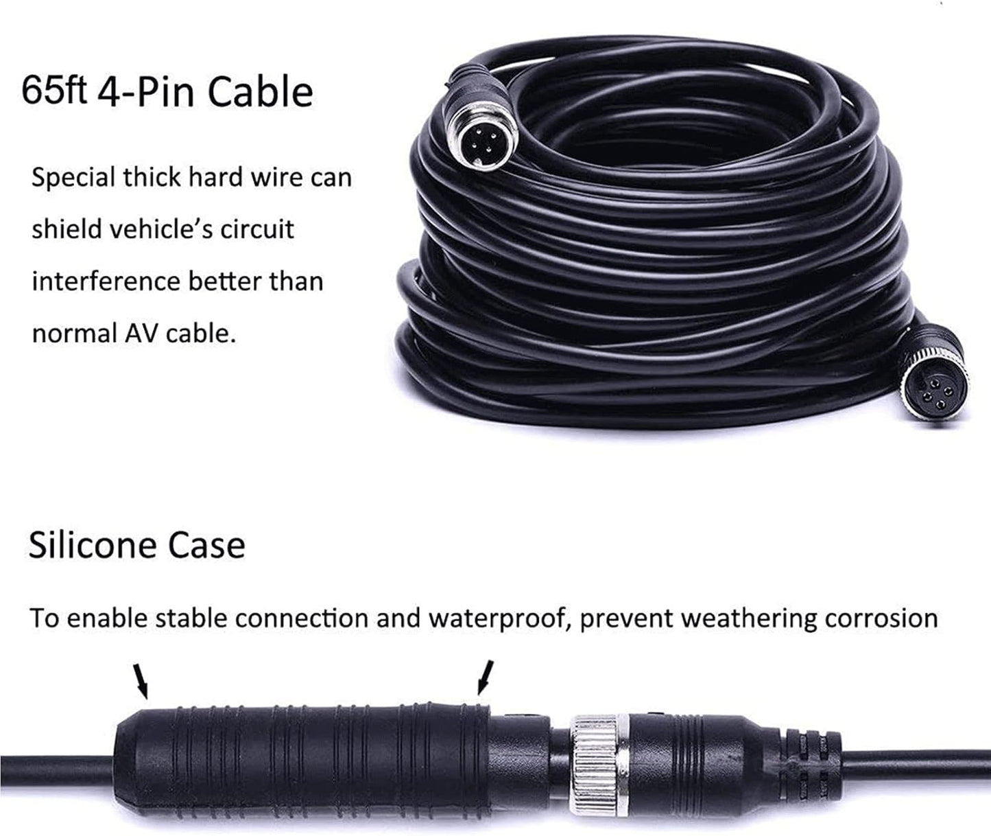 Hikity 7" Backup Camera with Monitor Kit, Waterproof 18 IR LED Night Vision Reverse Camera + Rear View Monitor Vehicle Parking System for RV Bus Trailer Truck (65ft 4-Pin Aviation Video Cable)