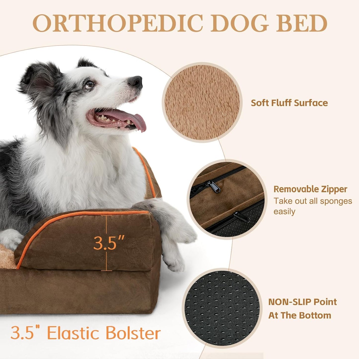 Comfort Expression Small Dog Beds Waterproof Orthopedic Foam Dog Sofa Beds for Small Dogs Comfy Pet Bed with Washable Removable Cover & Non-Slip Bottom(X-Small,Brown)