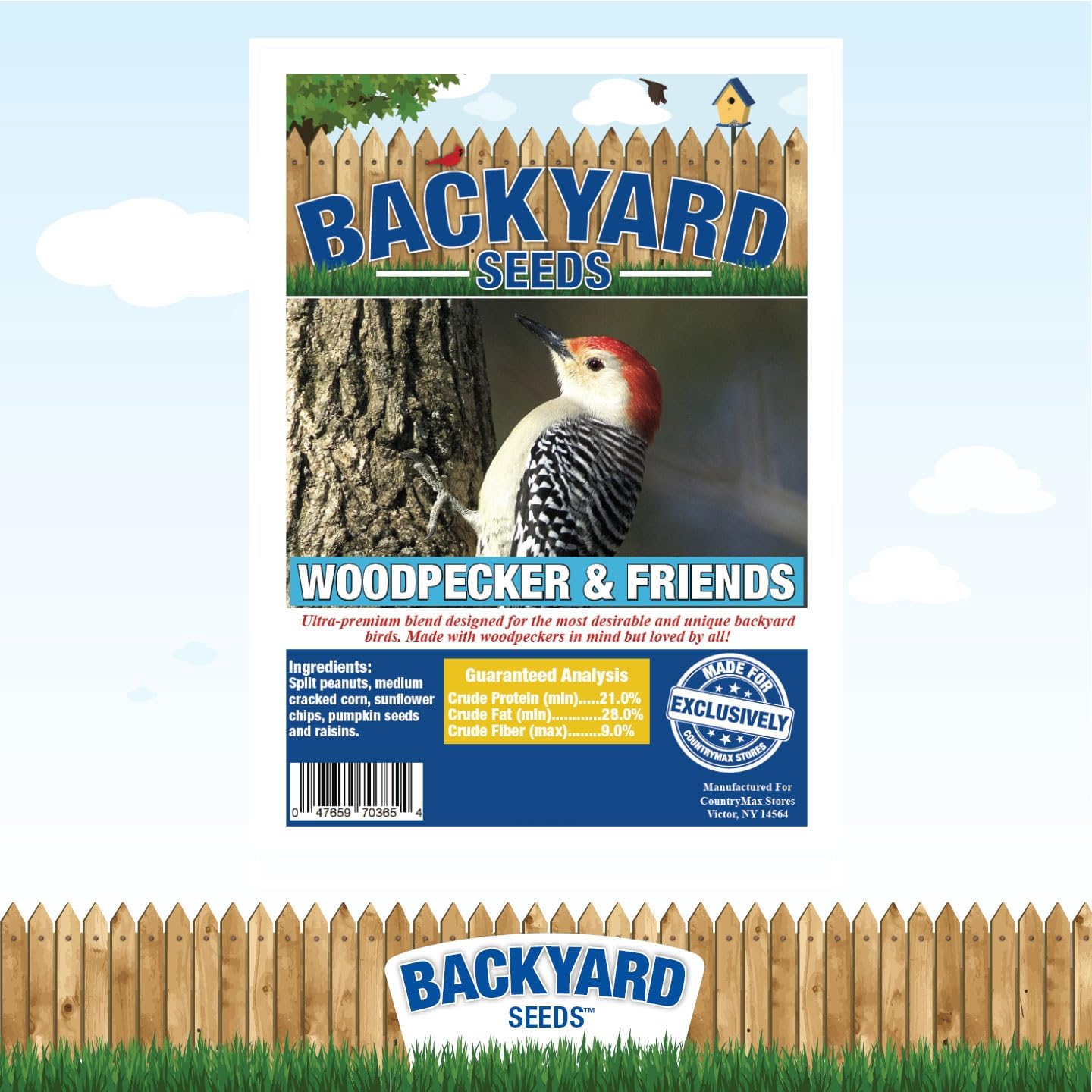 Backyard Seeds Woodpecker No Waste Mix Shelled Peanuts Mixed Bird Seed with Sunflower Chips, Pumpkins, Raisins (20 Pounds)