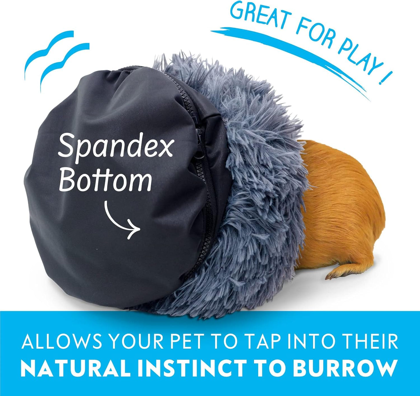 Paw Inspired Furr-O Burrowing Pet Bed with Zip-On Spandex and Fleece Bottoms for Guinea Pigs and Other Small Animals, Cozy Carrier, Hideout Enrichment Toy, Cage Accessories (Blue)